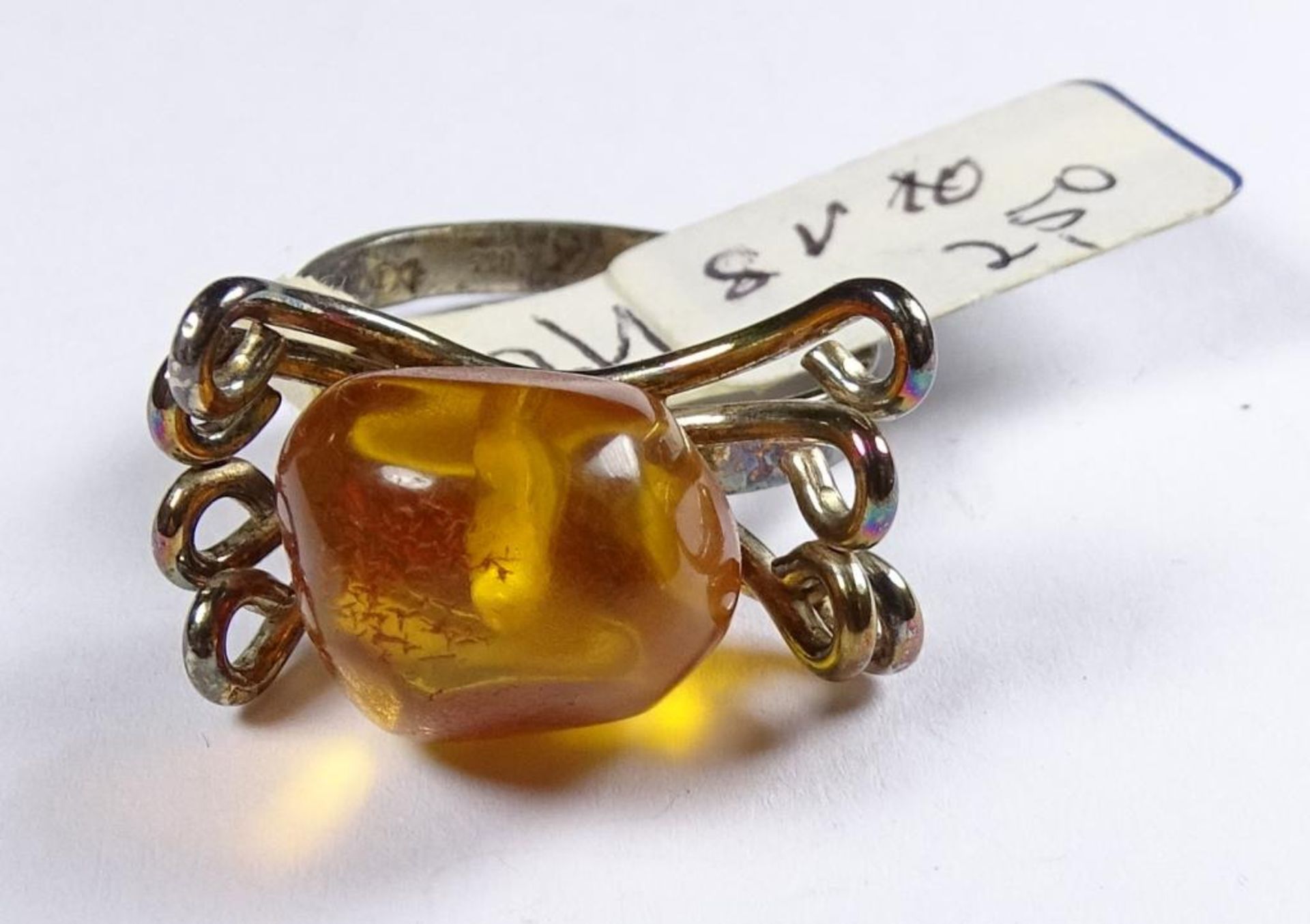 Bernstein Ring,Silber -835- Fischland,3,7gr., RG 52,Neu und ungetragen aus Juweliersauflösun