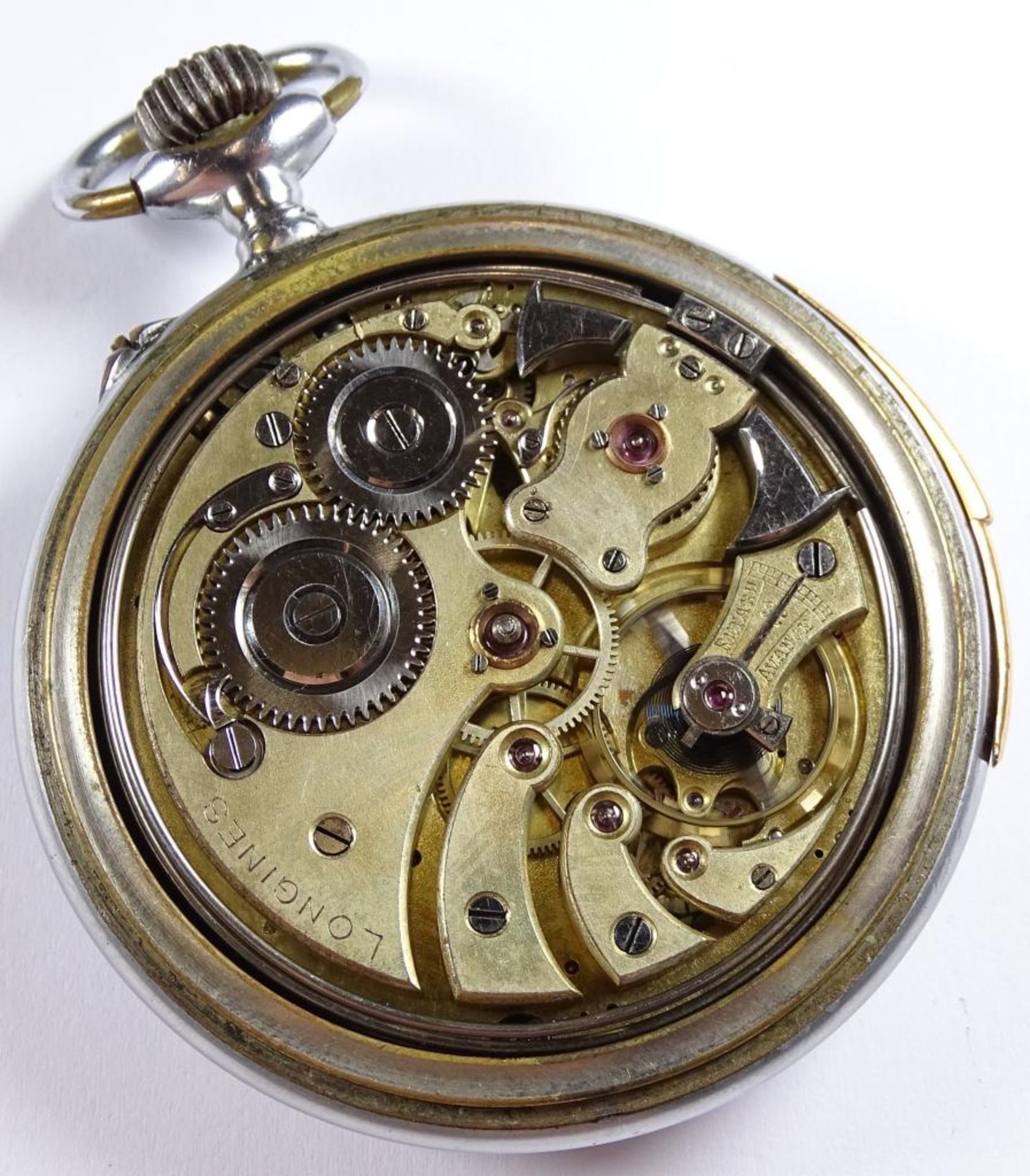 Taschenuhr "Longines",mit Schlag Werk,Handaufzug,Werk läuft,Edelstahl,Zifferblatt fehlt,d-52m - Bild 5 aus 8