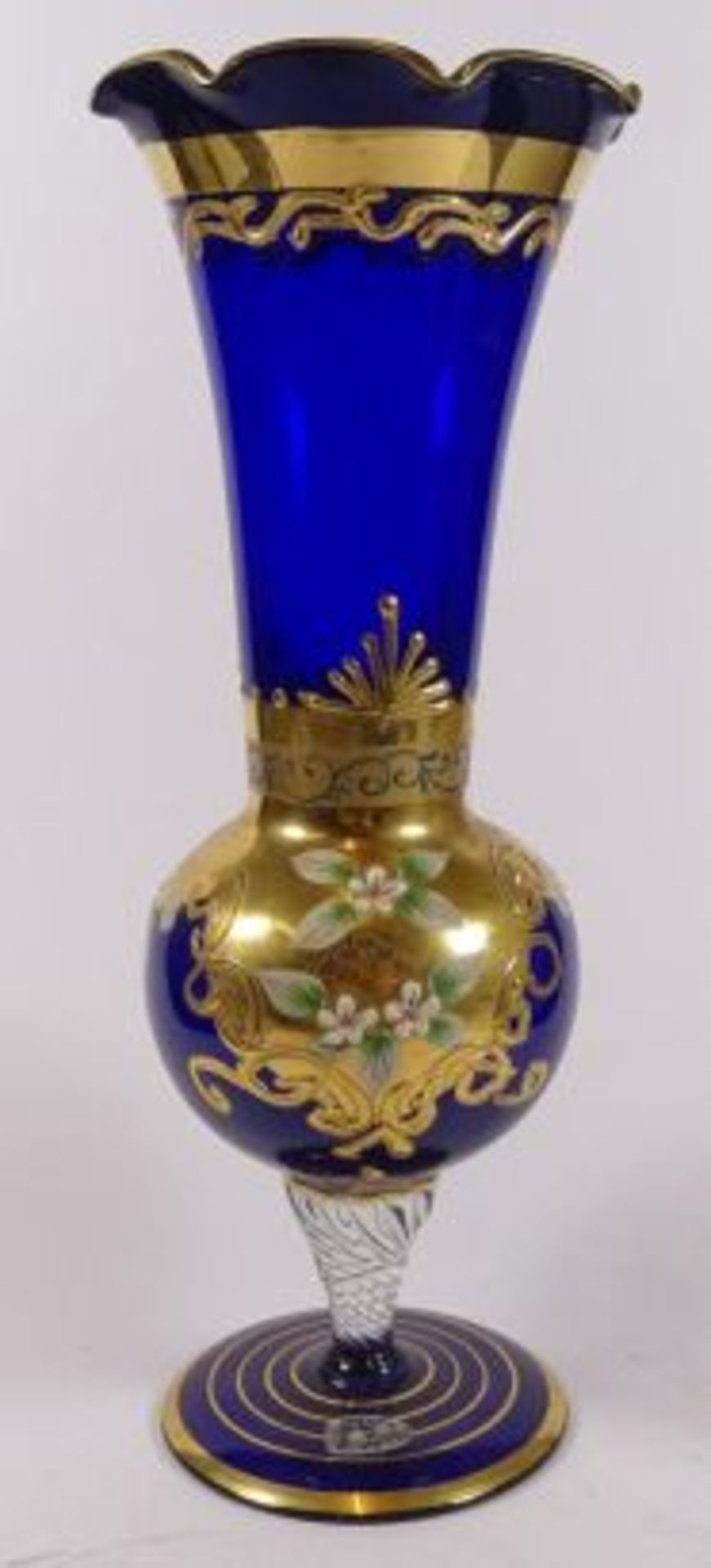 Vase auf Strand, blau mit Gold und Emaille, Etikett "Made in Japan", H-24 cm