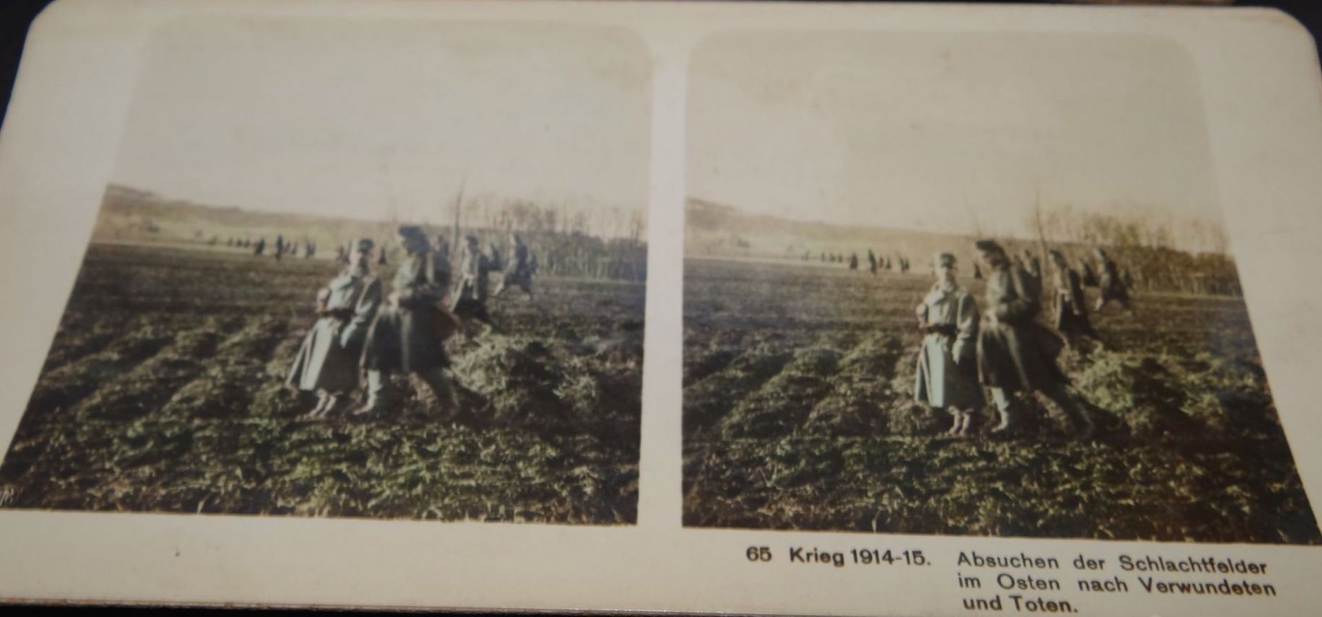 Stereo-Bildbetrachter aus Holz mit 21 Stereo-Fotos, Krieg 1914-15, 1x Augenschutz beschädig - Bild 8 aus 9