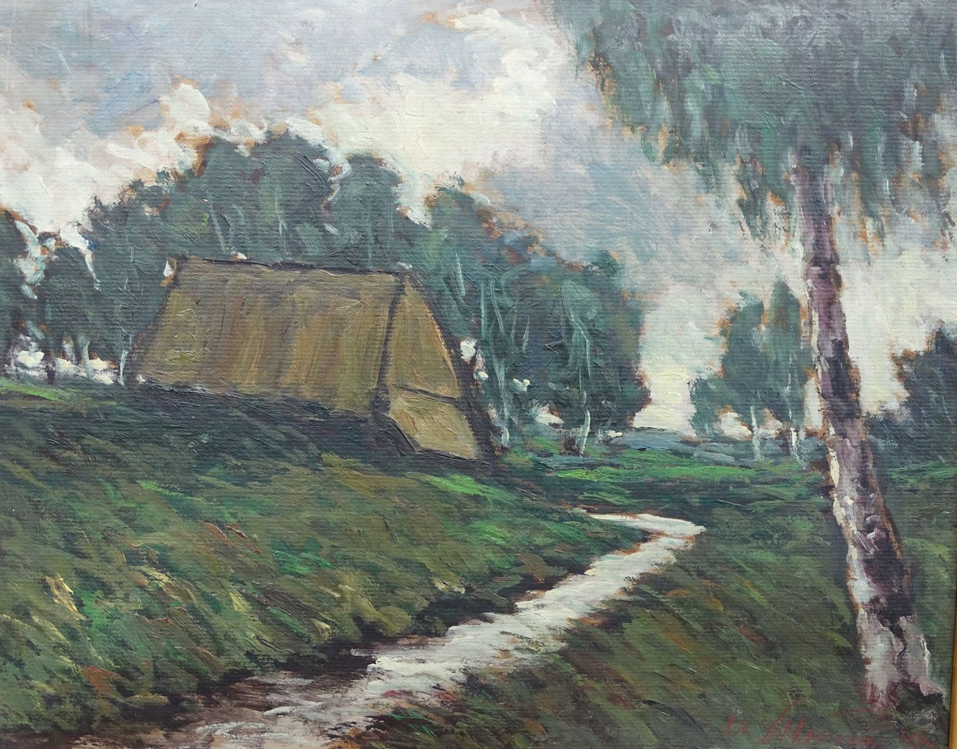 Otto HEINSIUS (1892-1976) "einsame Kate bei Worpswede" Öl/Malfaser, gerahmt, RG 51x59 c