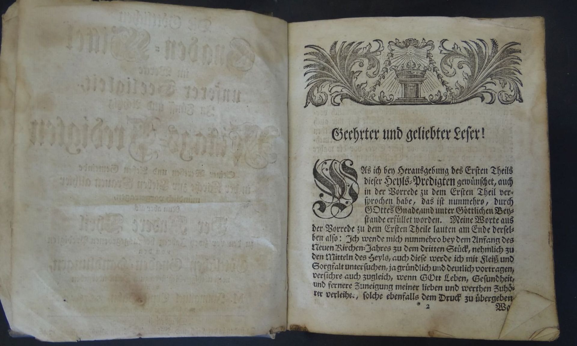 "Die göttlichen Gnaden-Mittel... 85 Mittags-Predigten" 1746, Ledereinband der Zeit, Gebrauchsspuren, - Bild 3 aus 7