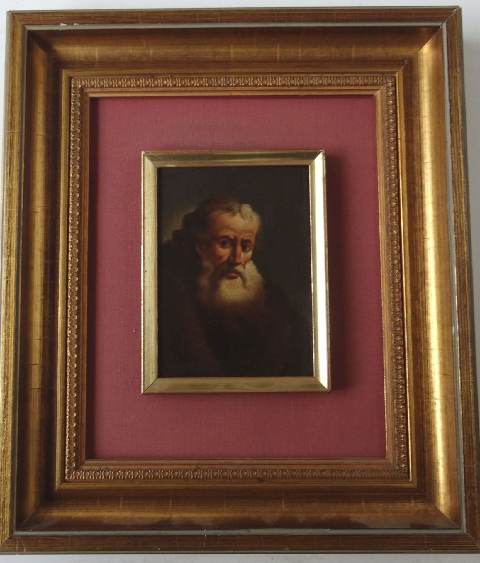 anonymes. Portrait eines alten Mannes, Öl/Holz, 13x10 cm, gerahmt, RG 29x25 cm, verso Monogramm "DR - Bild 2 aus 3