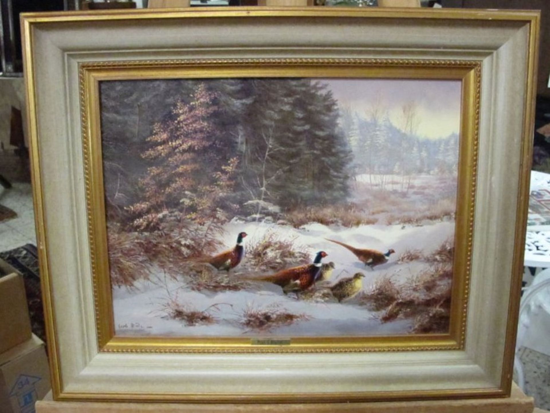 Gerhard BLUHM (XX) "Fasane im Winter", Öl/Holz, gerahmt, RG 41,5 x 51,5cm. - Bild 4 aus 4