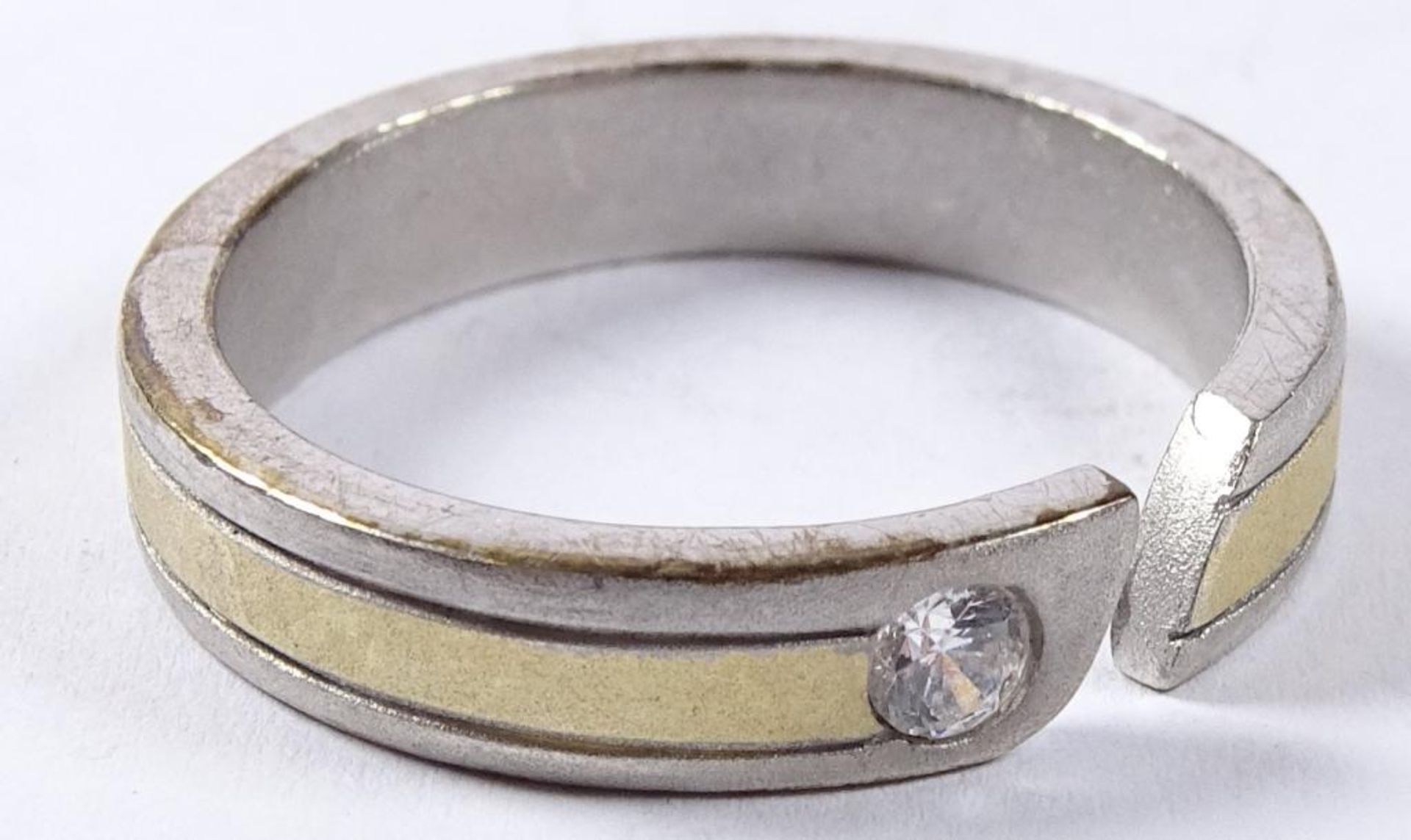Ring,Silber -925- mit Zirkon,tw.vergoldet,offene Ringschiene, 5,0gr. - Bild 2 aus 4
