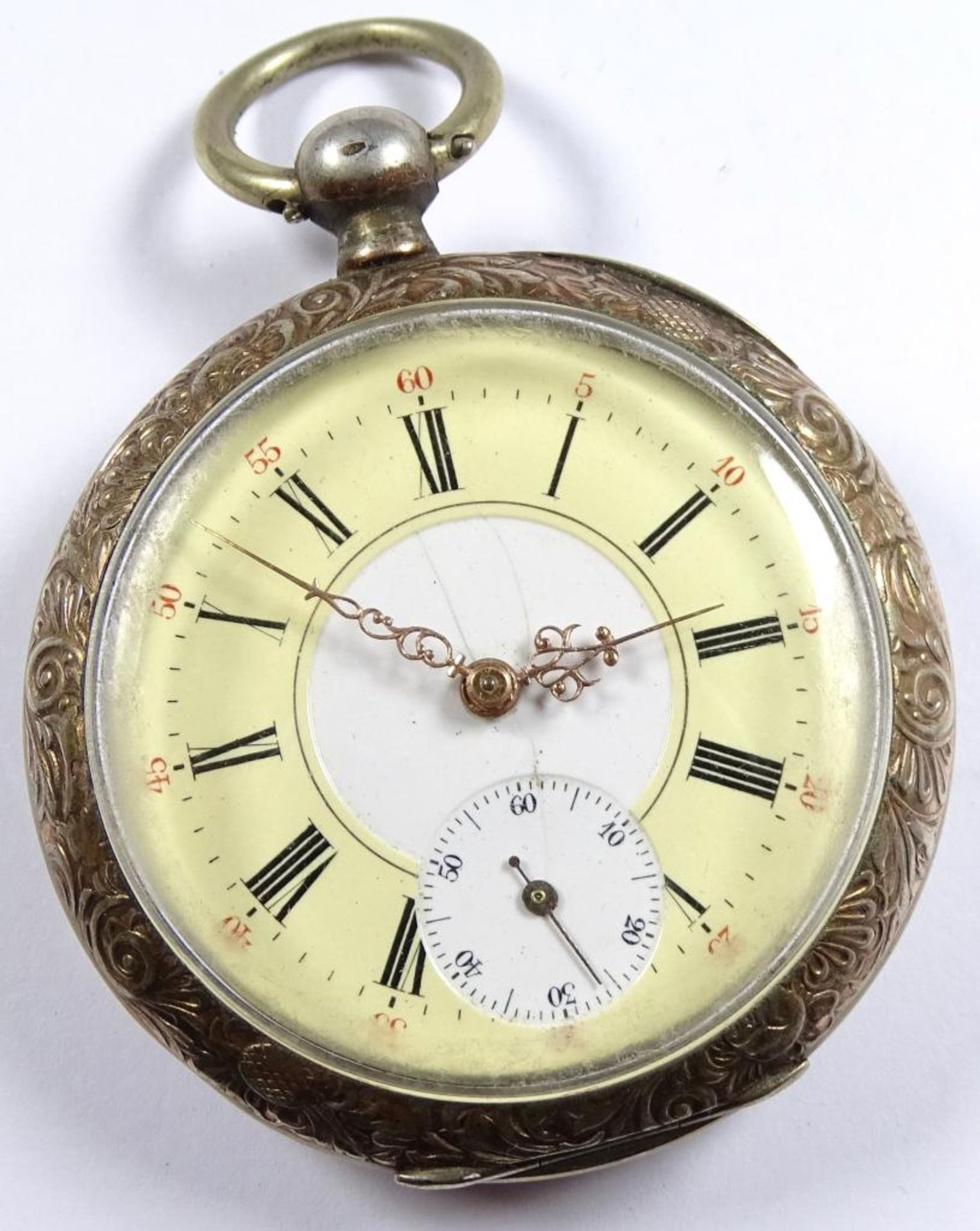 Taschenuhr,Schlüsselwerk,Silber,Werk läuft,Schlüssel nicht anbei,d-4,8cm,innen Namensgravur 1