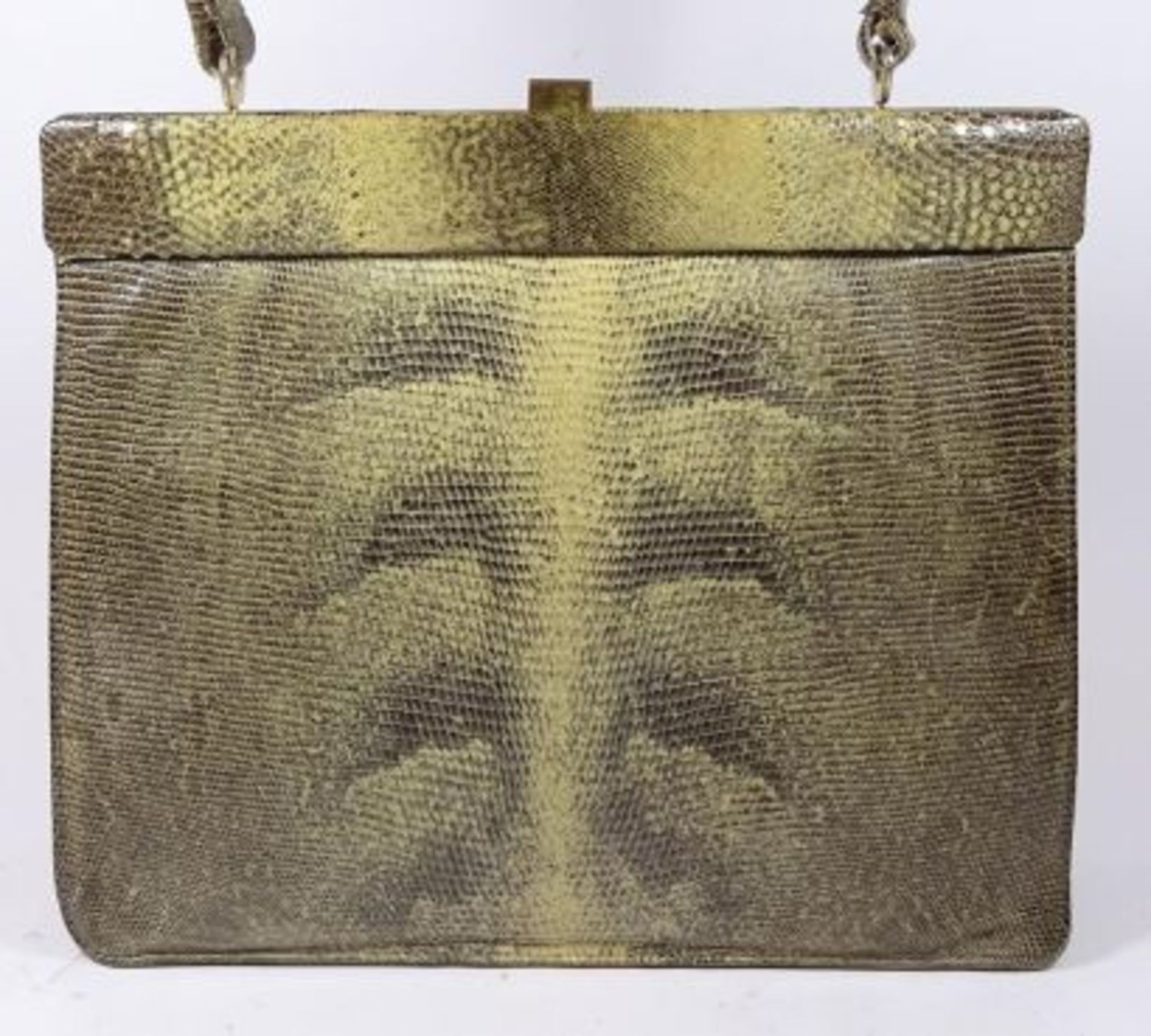 Krokoleder-Handtasche, H-21 cm, B-24 cm - Bild 3 aus 4