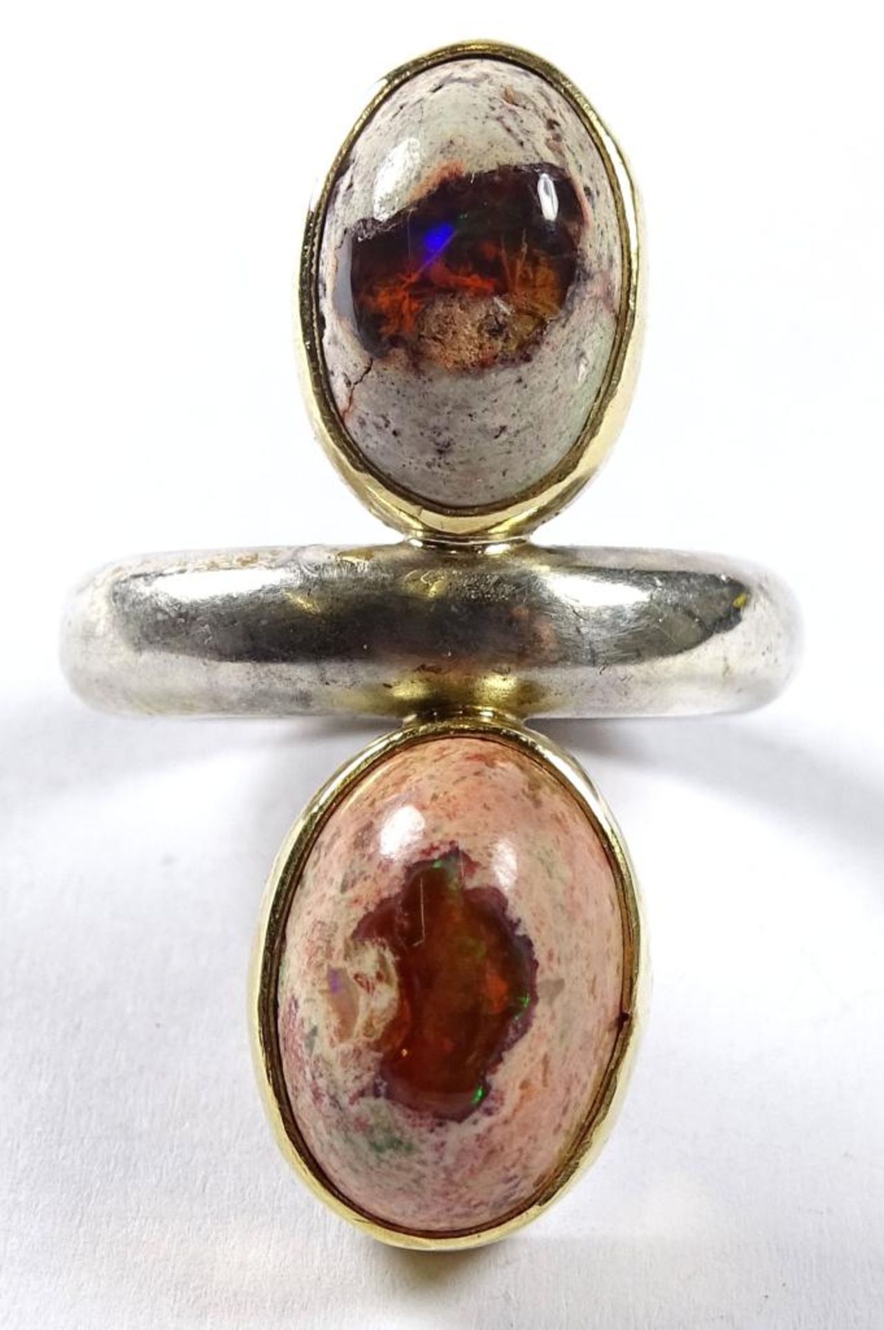 Ring,Silber -925- mit Gold 18K,Opale,L-3,6cm, 14,2gr., RG 58