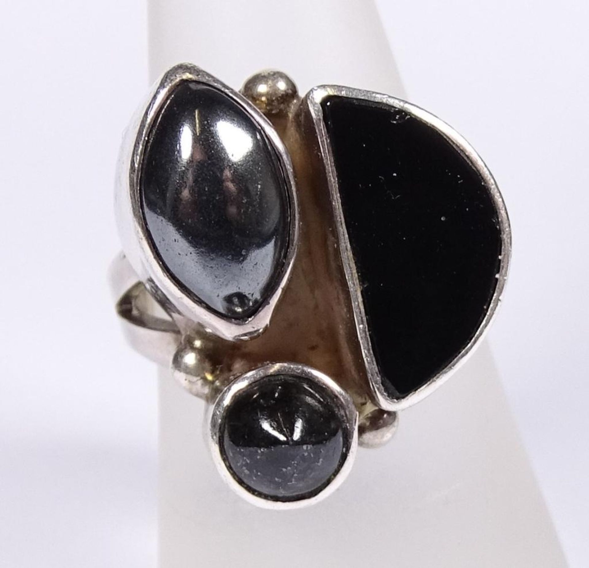 Designer Ring,Silber -925-"DIVA",Onyx und Hämatit,kl.Abplatzer, 14,9gr., RG 5