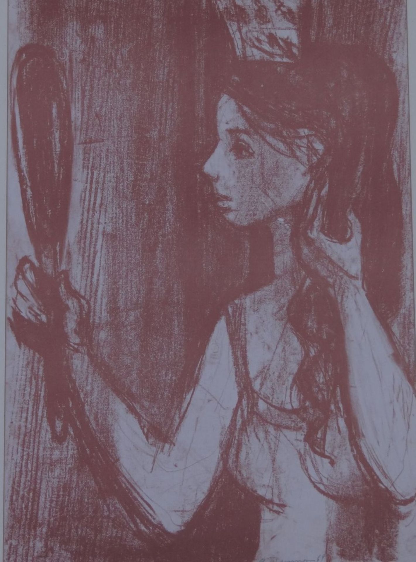 G. Baumann (oder ähnlich?), 1969 "Mädchen mit Spiegel" Lithografie, ger/Glas, RG 55x41