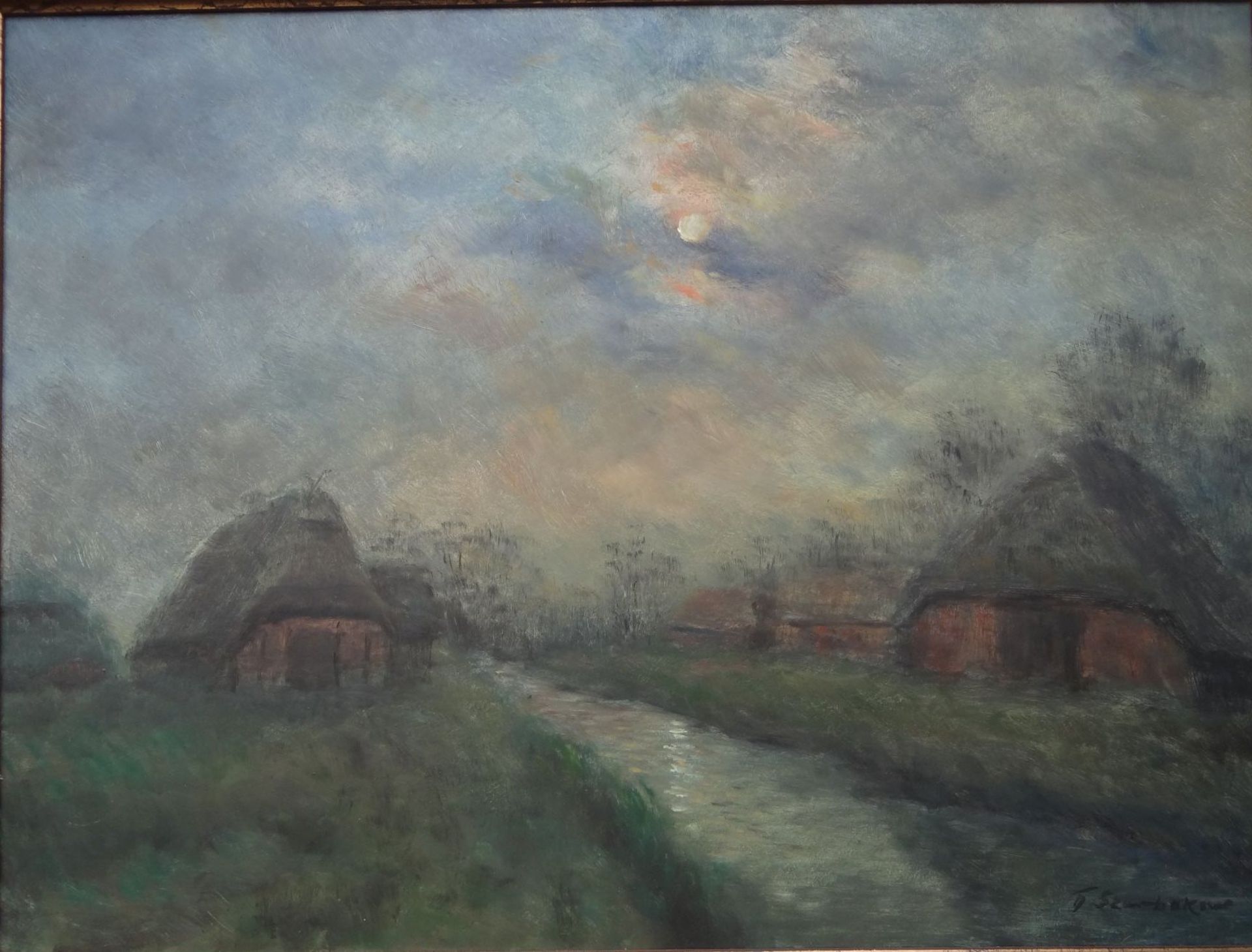 Fedor SZERBAKOW (1911-2009) "Moordorf bei Mondschein", grosses Gemälde, Öl/Platte, gerahmt, RG - Bild 3 aus 6