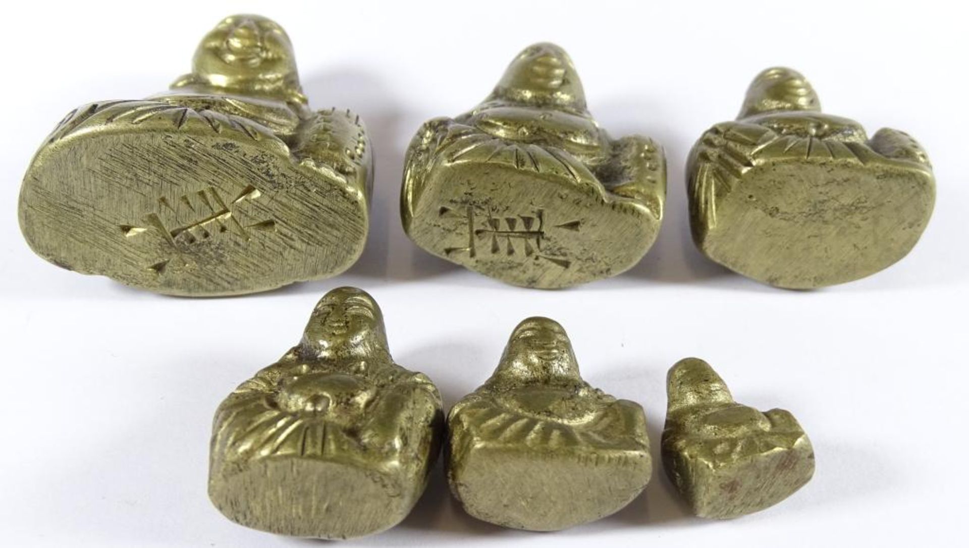 6 Buddha Gewichte,Messing,H- 1,6-5,3cm,gemarkt - Bild 2 aus 2