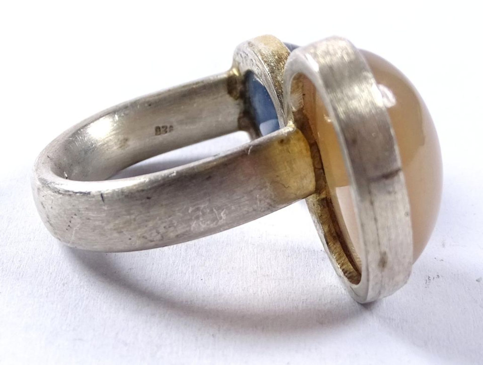 Designer Ring,Silber+Gold -925+18K,Saphir und Mondstein, "UK", 16,5gr,offene Ringschiene - Bild 4 aus 6