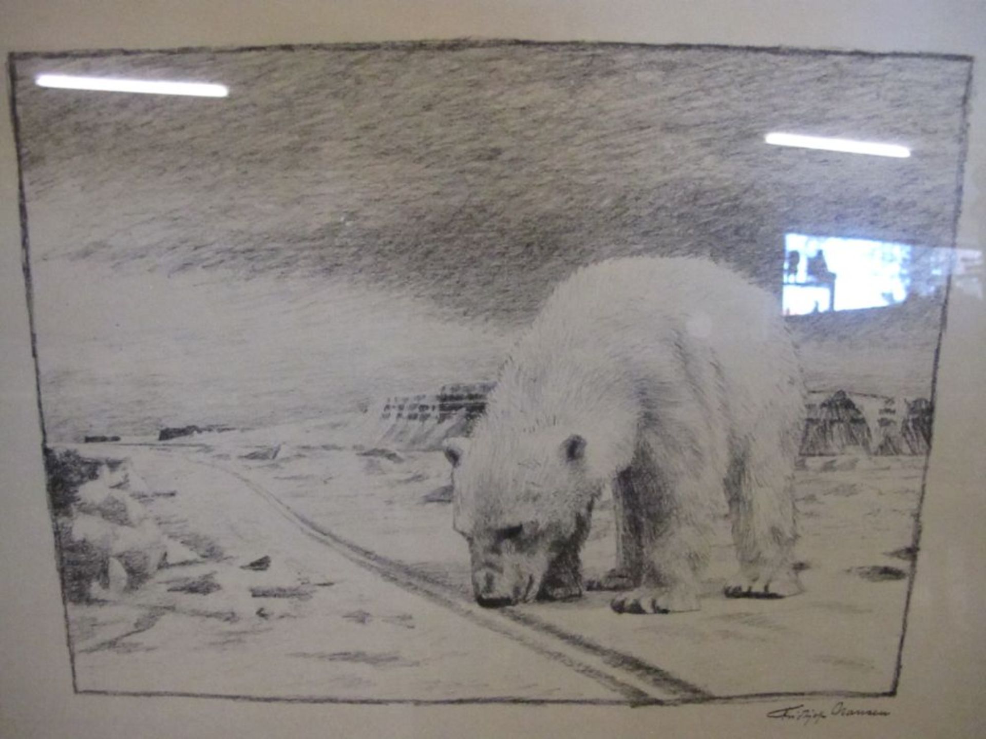 Fridtjof NANSEN (1861-1930) "Eisbär", Litho, gerahmt/Glas, RG 40 x 50cm.