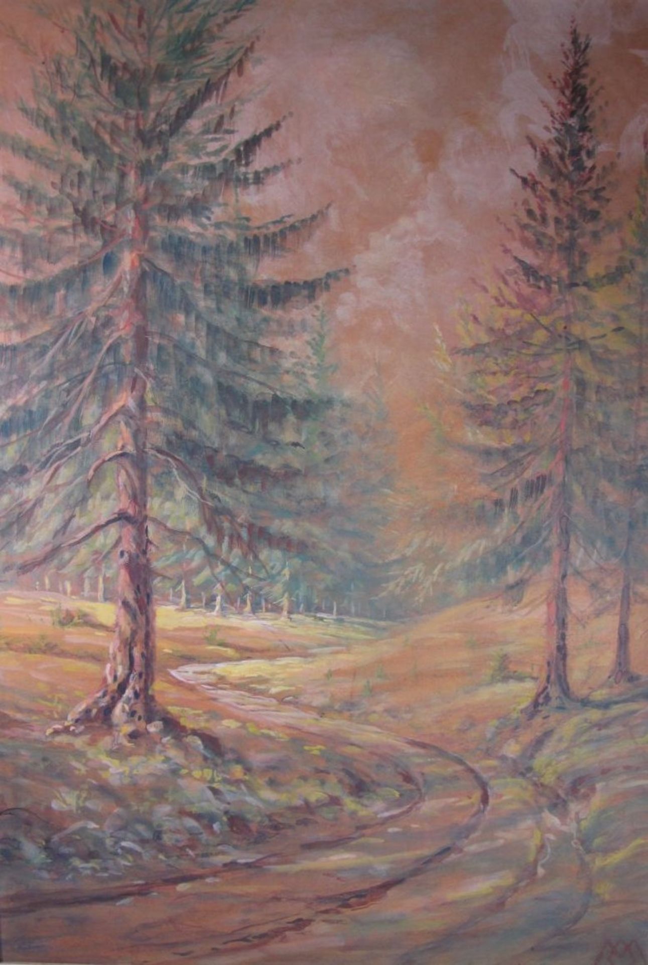 Mario Oelschläger (20. Jhd.) "Waldweg", Öl/Hartfaser, gerahmt, RG 75,5 x 55cm