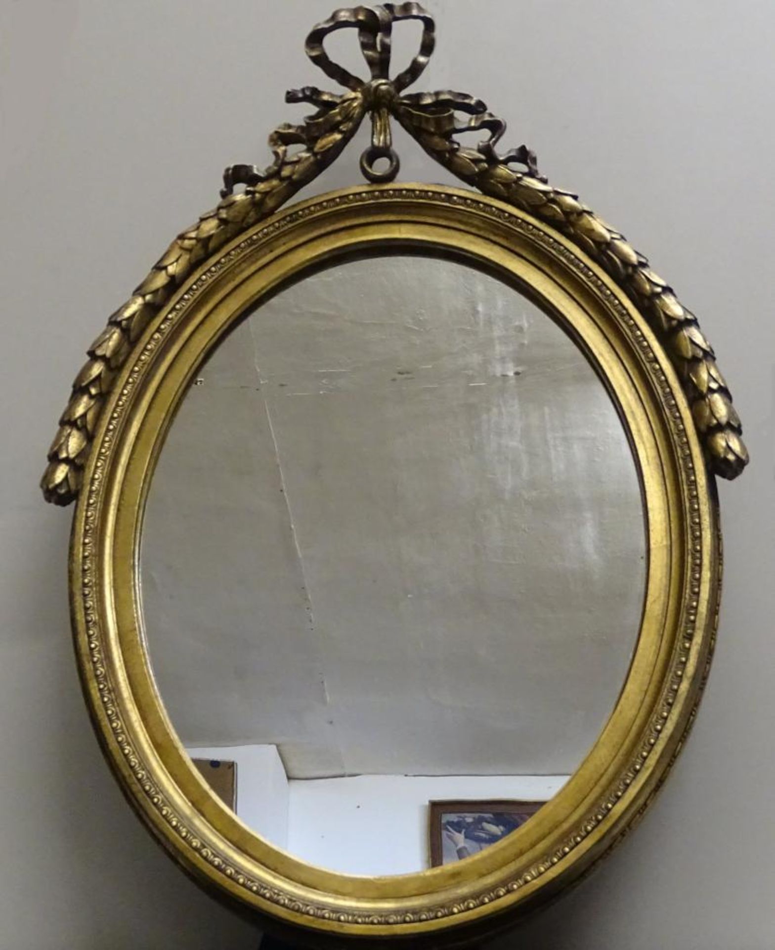 ovaler Spiegel in Holzrahmen, H-68 cm, B-46 cm