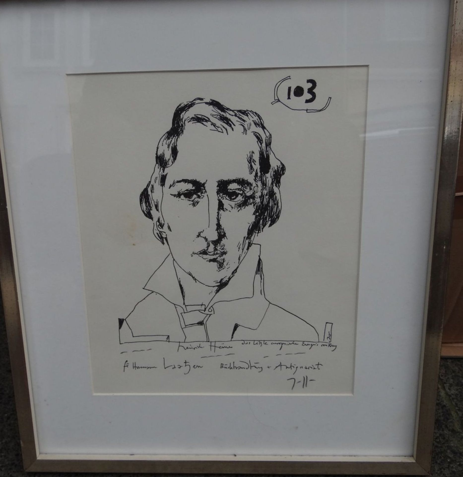 Horst JANSSEN (1929-1995) Portrait Heinrich Heine, Lithografie signiert, ger/Glas, RG 41x36 cm