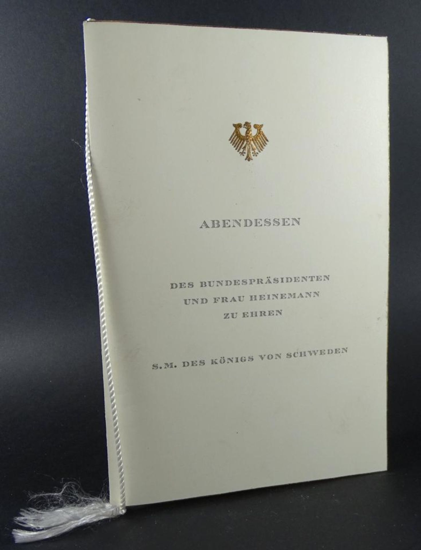 Karte"Abendessen",Menü+Musikprogramm,des Bundespräsidenten und Frau Heinemann zu ehren, S.M.des