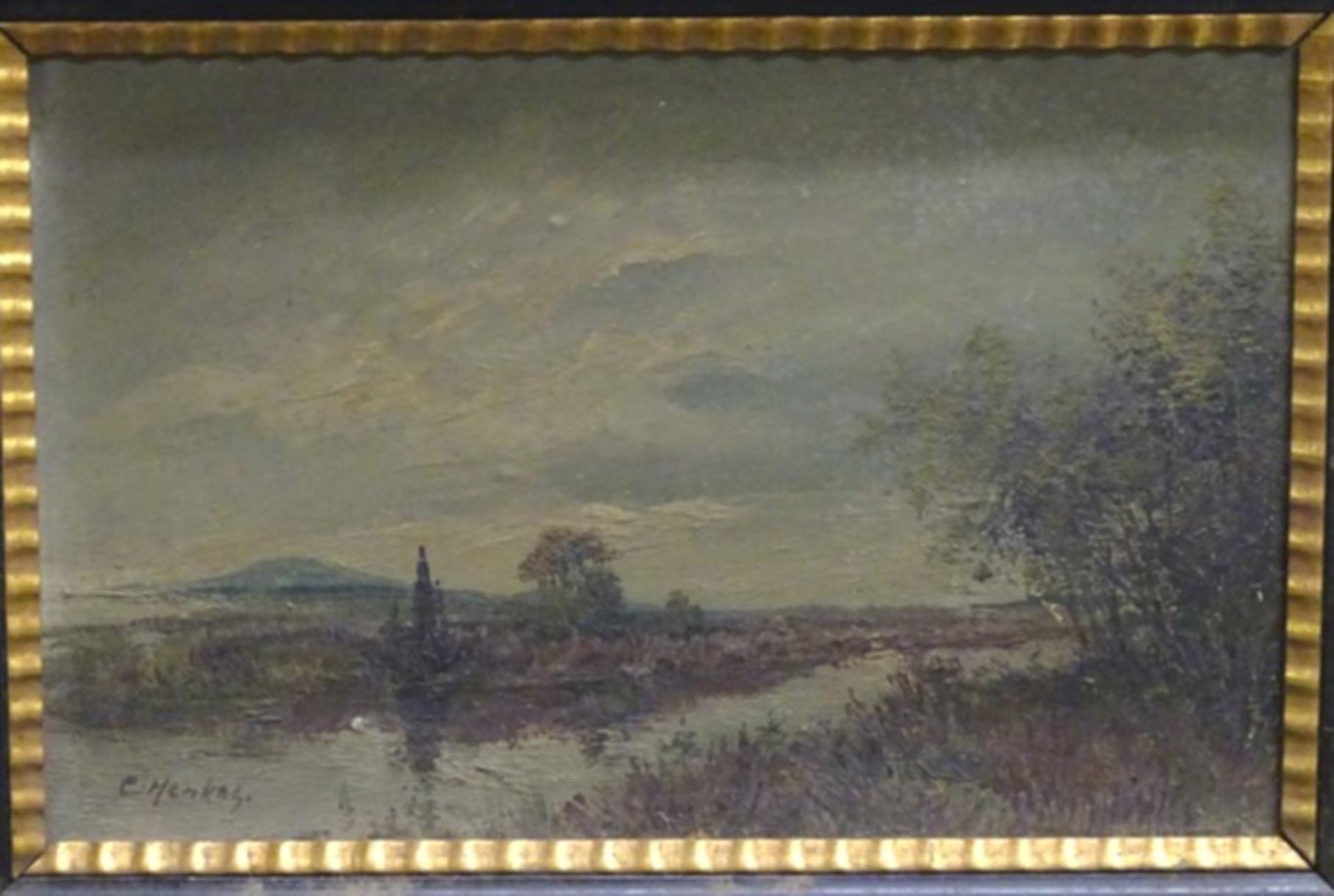 Gerke HENKES (Attrib.) (1844-1927) , zwei kl. Landschaftsgemälde, Öl/Platte, alt und beschädight - Bild 2 aus 8
