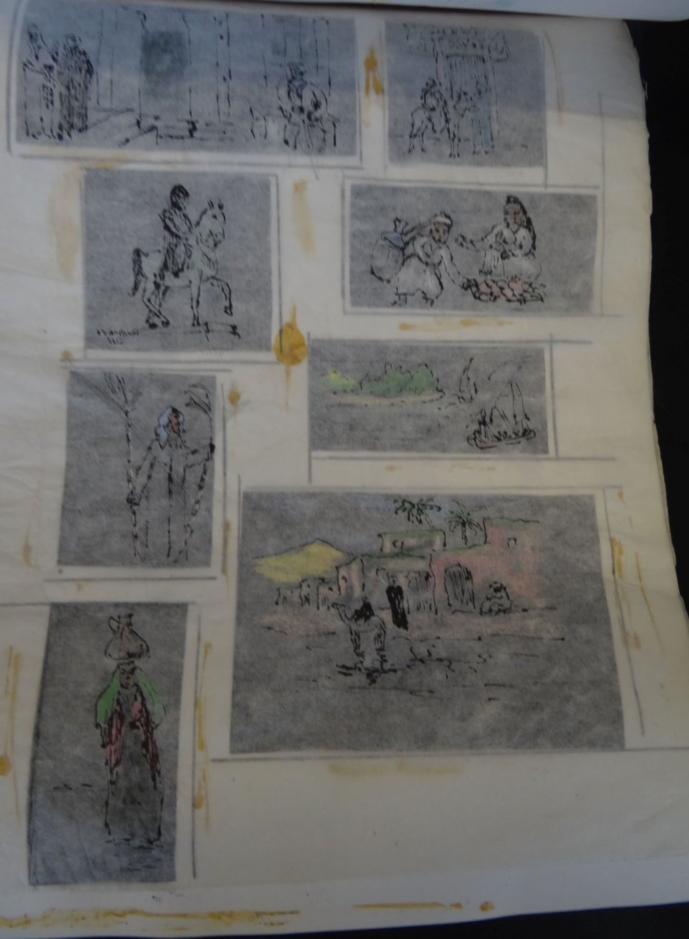 Otto LARSEN (1889-1970), 8x colorierte Skizzen auf Fettpapier aus Algerien, 1934, in einem PP, diese - Bild 3 aus 10
