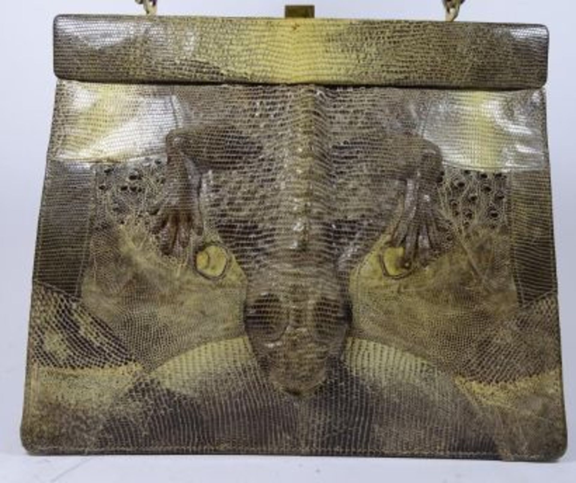 Krokoleder-Handtasche, H-21 cm, B-24 cm - Bild 2 aus 4