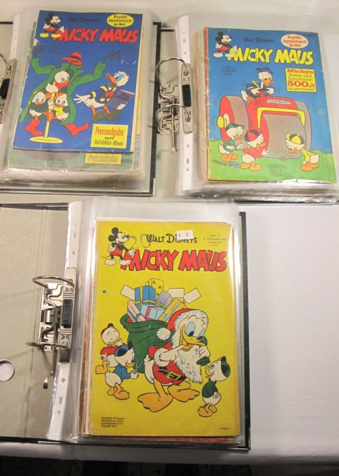 3x Ordner mit ca. 65 div. Ausgaben "Mickey Mouse", 60er Jahre.