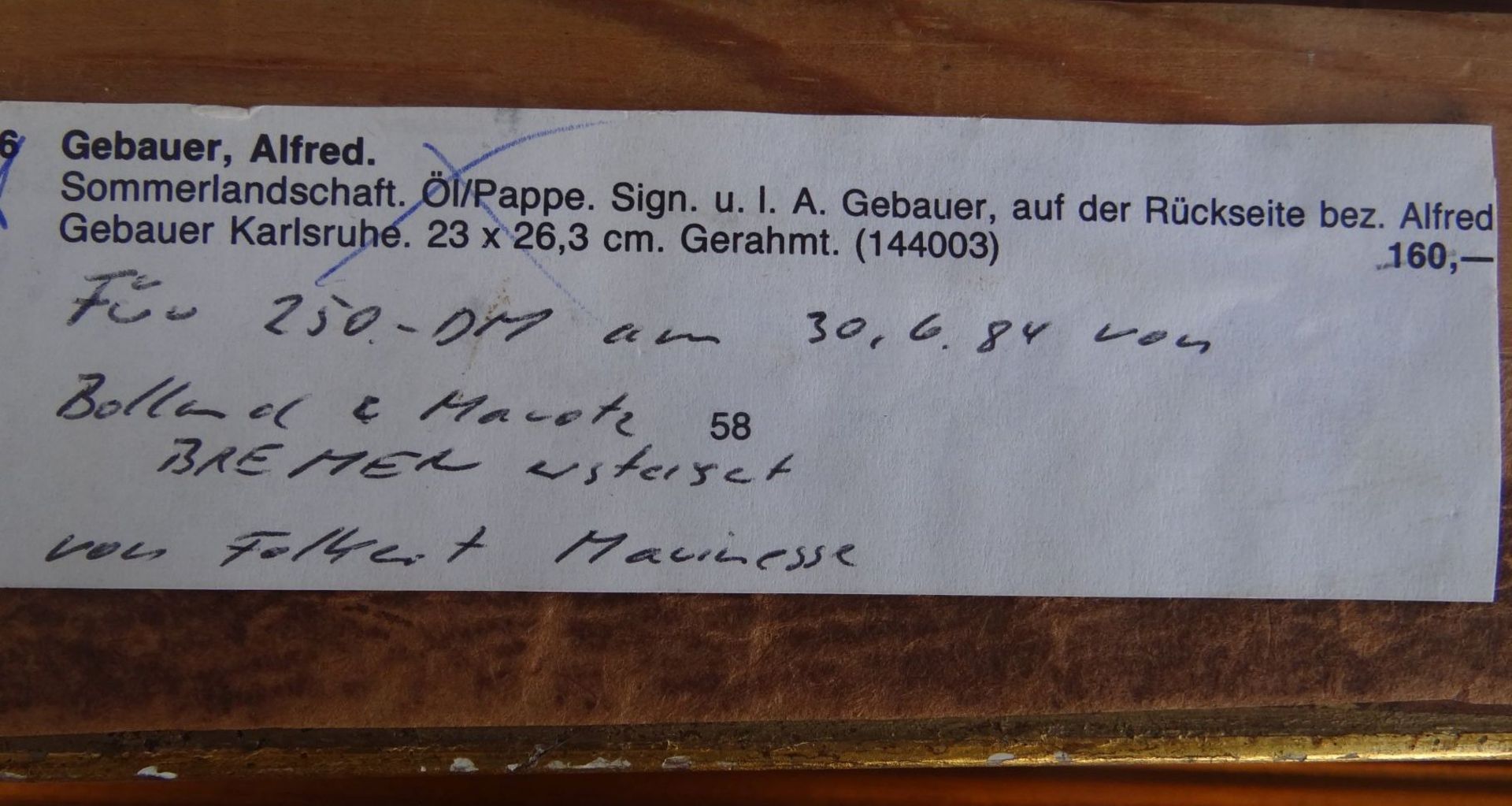 Alfred GEBAUER (XX) "Feldweg" Öl/Malfaser, alt gerahmt, R - Bild 5 aus 5