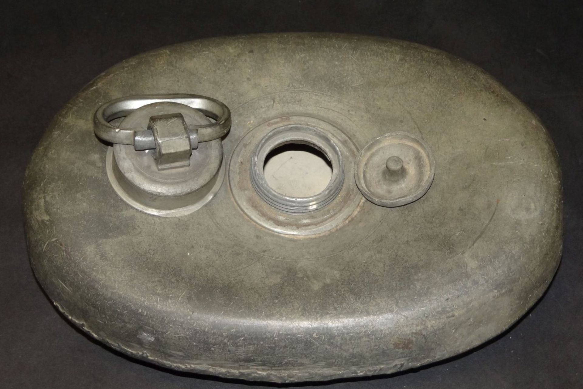 alte Zinn-Wärmeflasche, Reparatur-Stelle, Delölen, 29x19 - Bild 3 aus 4