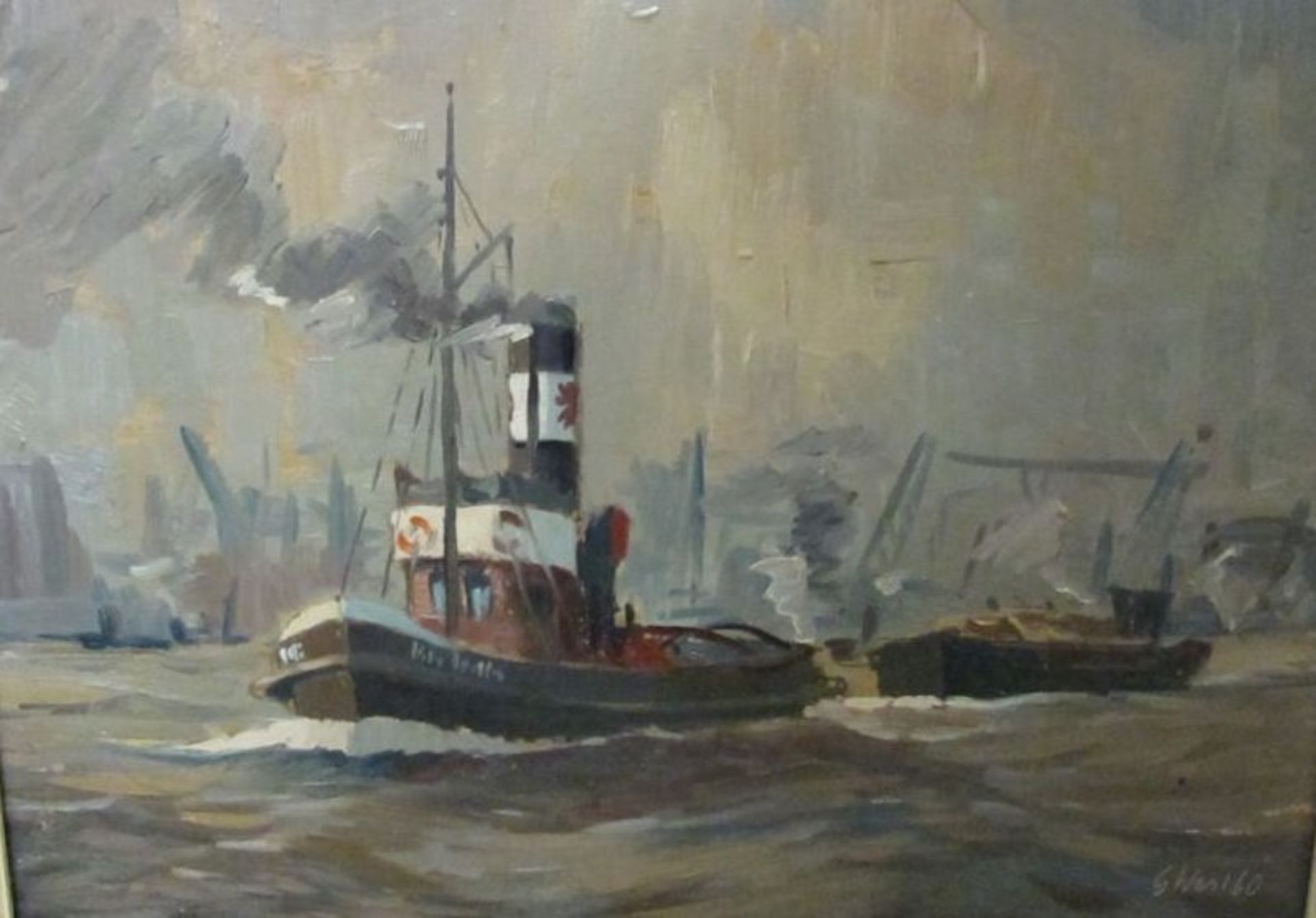 Gerhard West VON BRUCH (1922-2006) "Schlepper im Hafen", Öl/Hartfaser, datiert (19)60, gerahmt, RG