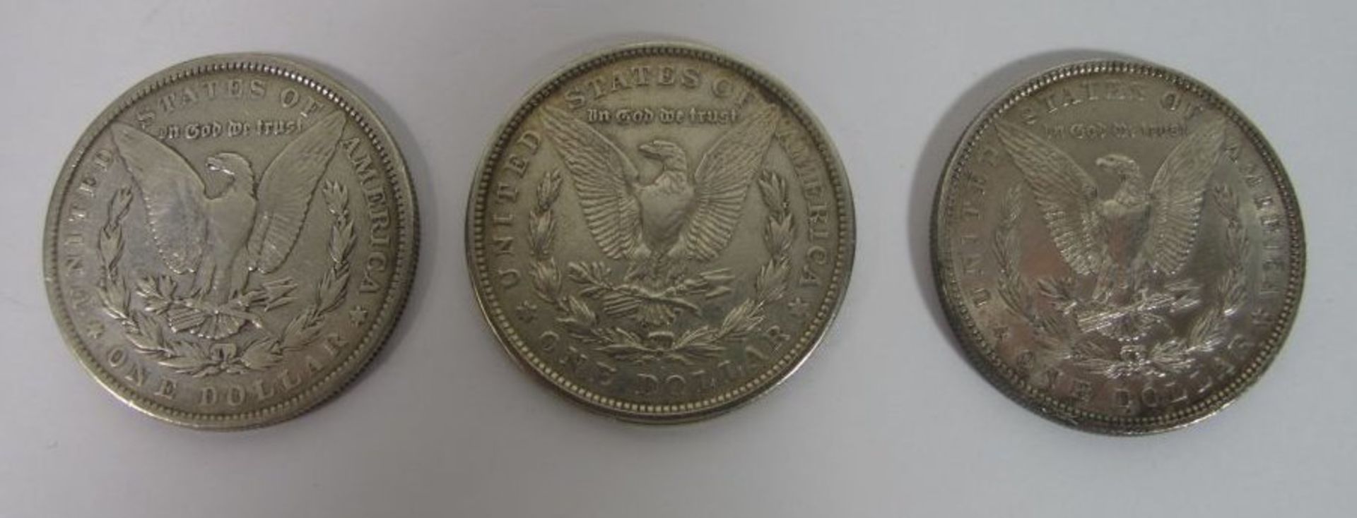 3x div. Dollar Münzen "USA", 1883 (26,2g), 1896 (26,6g) und 1921 (26,5g). - Bild 2 aus 2