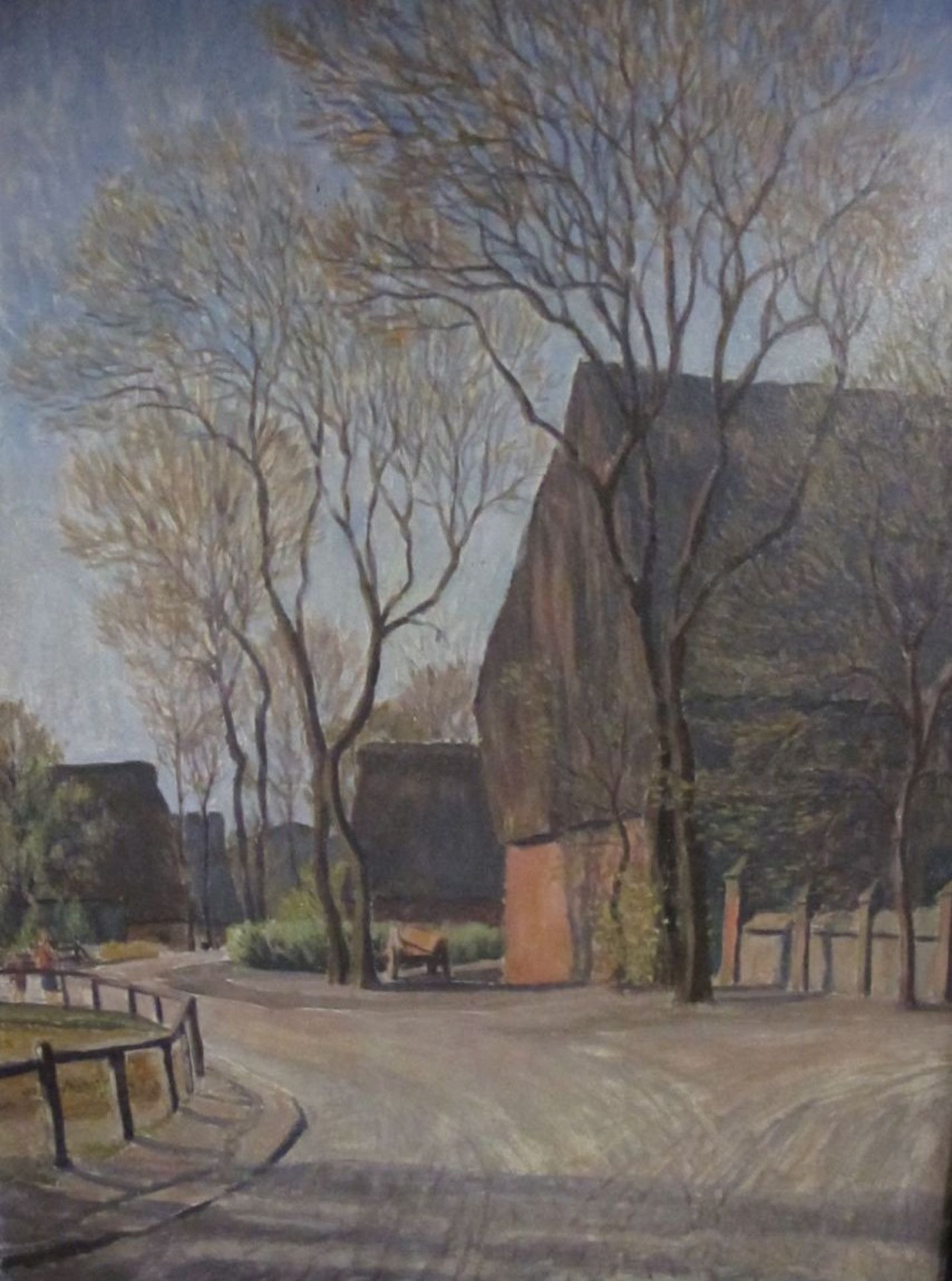 Richard CURDES (1891-1974) "Hauptstrasse in Oxstedt", Öl/Hartfasser, gerahmt, RG 84 x 67cm.