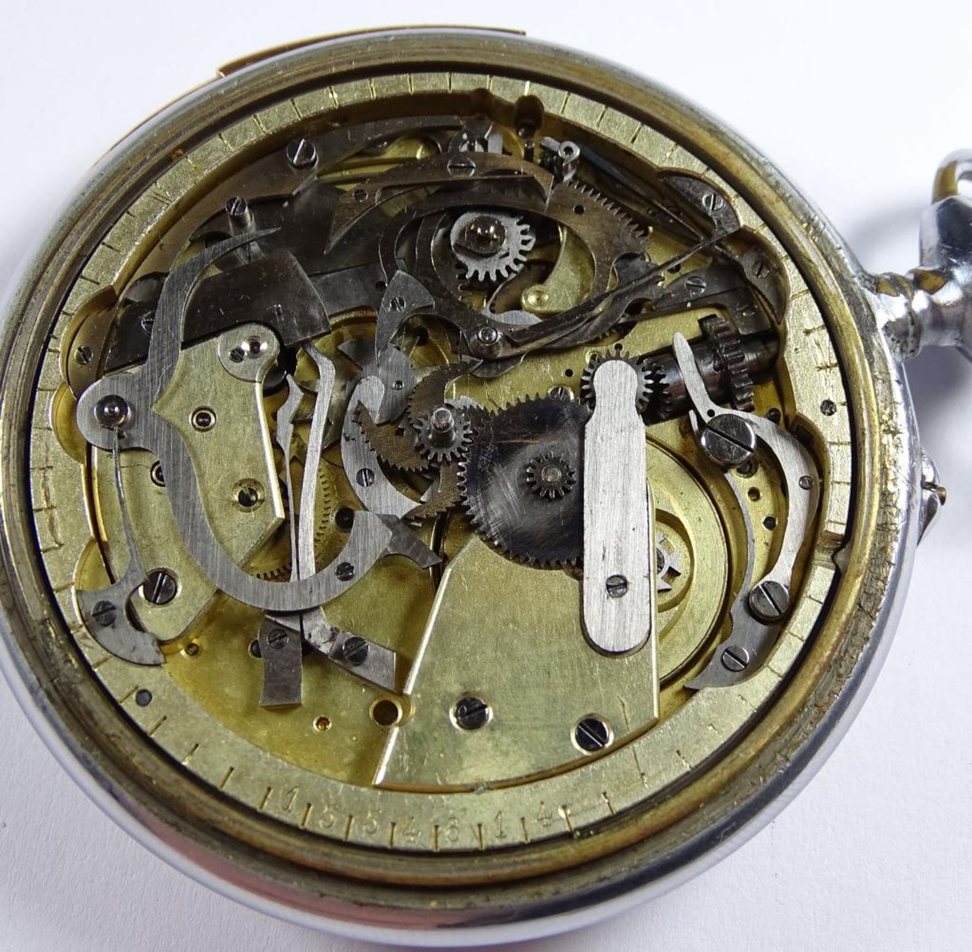 Taschenuhr "Longines",mit Schlag Werk,Handaufzug,Werk läuft,Edelstahl,Zifferblatt fehlt,d-52m - Bild 7 aus 8