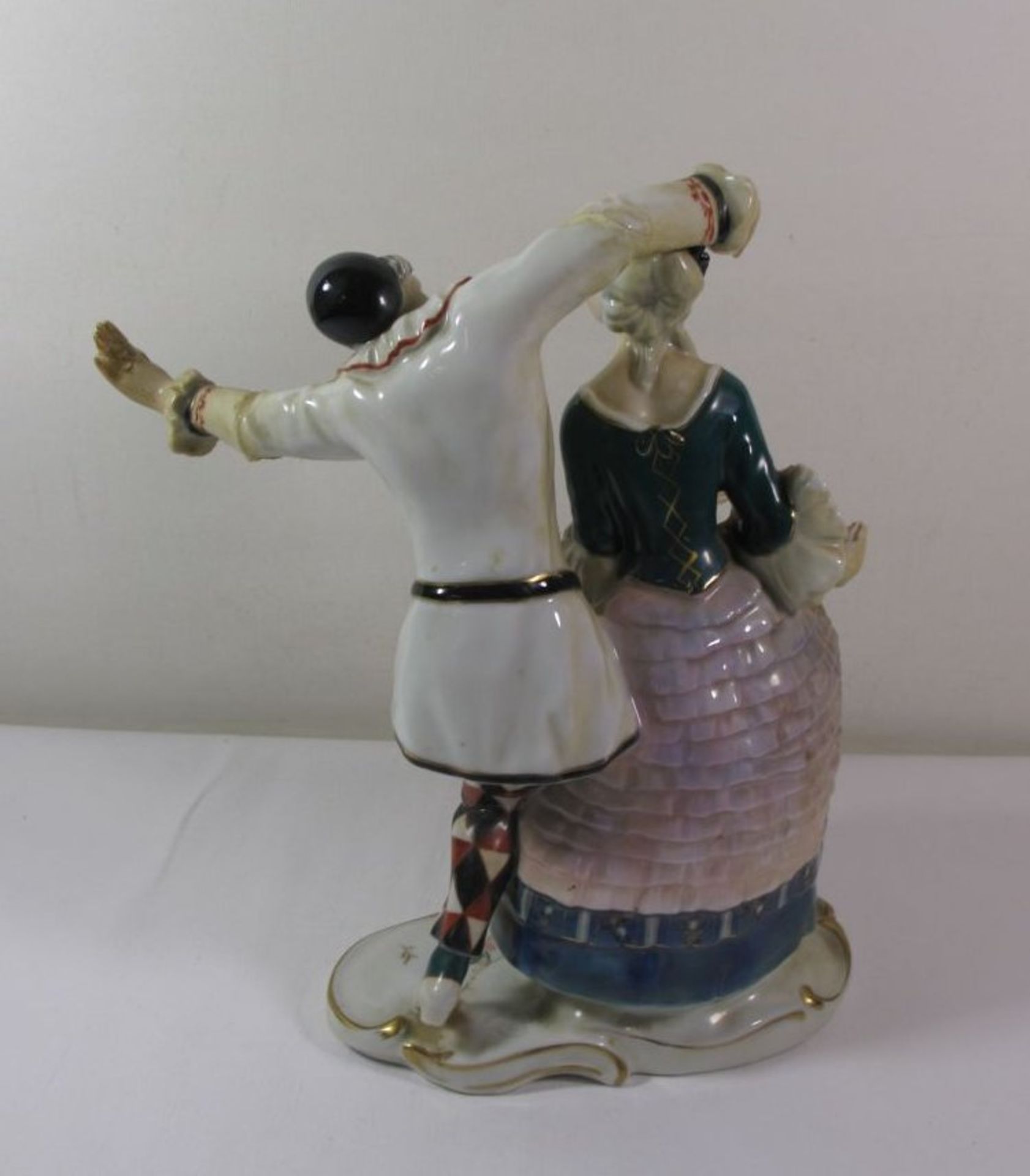 Porzellan-Figur, "Tänzerin mit Pierrot", Karl Ens, Volkstedt, um 1930, Entw. Anton Büschelberger, - Bild 2 aus 3