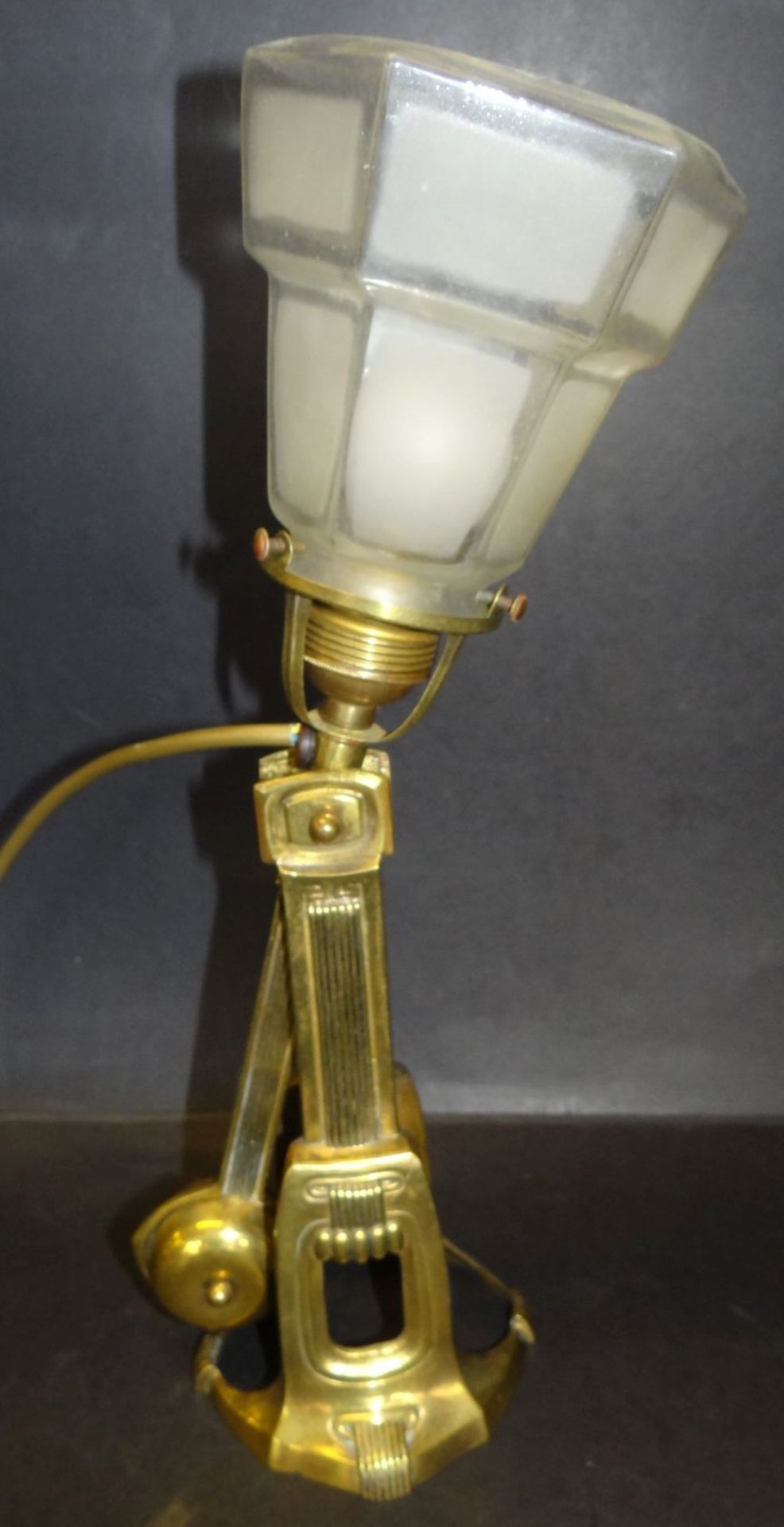 Jugendstil-Tischlampe, massiv Messing, neu verkabelt, verstellbar mit Gegengewicht, H-38 cm - Bild 2 aus 4