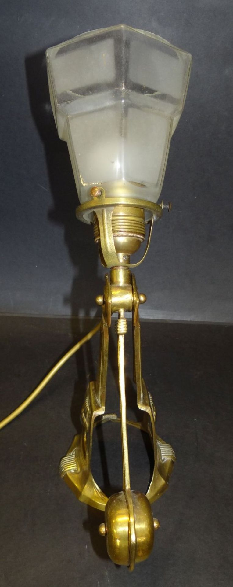 Jugendstil-Tischlampe, massiv Messing, neu verkabelt, verstellbar mit Gegengewicht, H-38 cm - Bild 4 aus 4