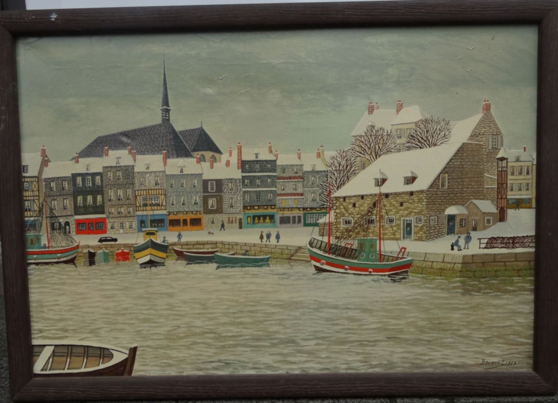André BOUQUET (1897-1987) "Hafenstadt" Öl/Leinen, gerahmt, RG 44x62 - Bild 2 aus 4
