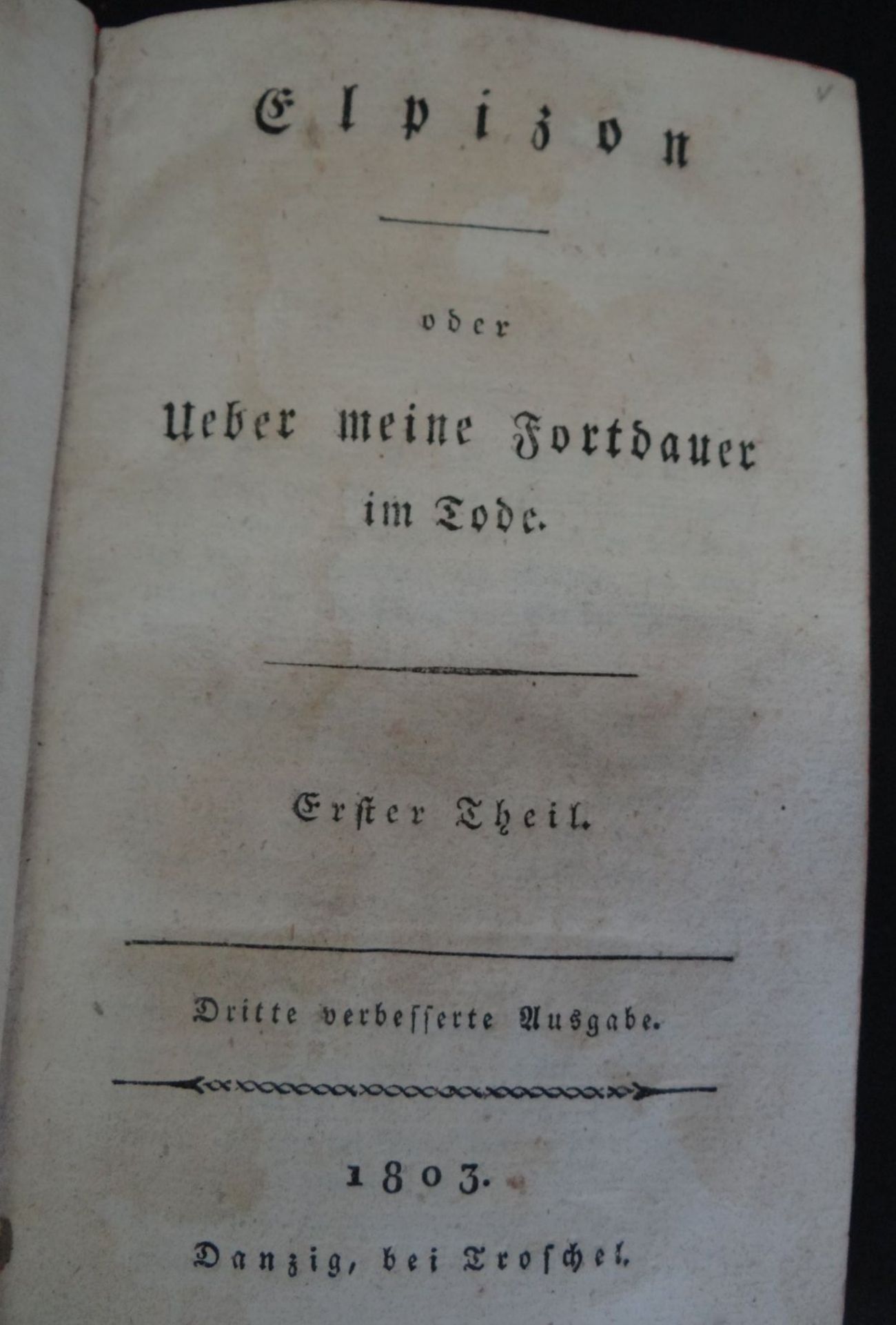 Christian Friedrich Sintenis "Elpizon" 1803 nebst div,. Anhängen, 4 Bände in 2 Büchern, 1803-1809, - Bild 5 aus 7