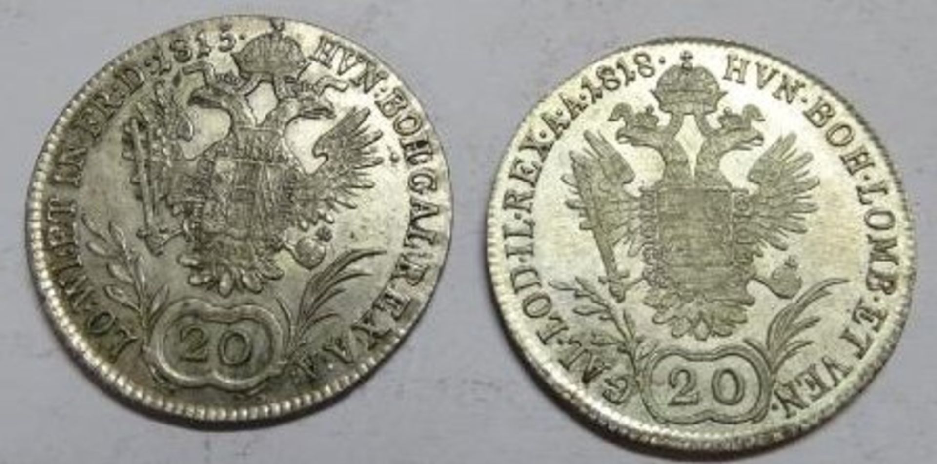 2 Silbermünzen, 1815, 1818 in Stempelglanz - ges. 13,25 gr