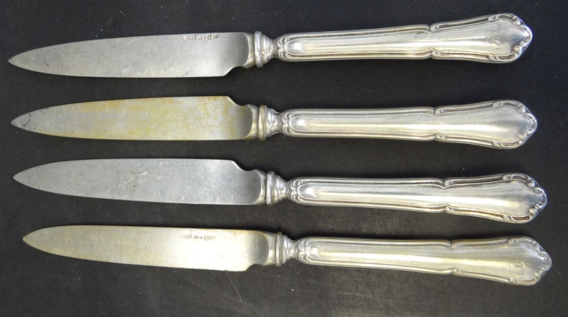 4x Obstmesser, Silber, Schweden,, L-17 cm, zus. 133 gr., Ziermonogramm