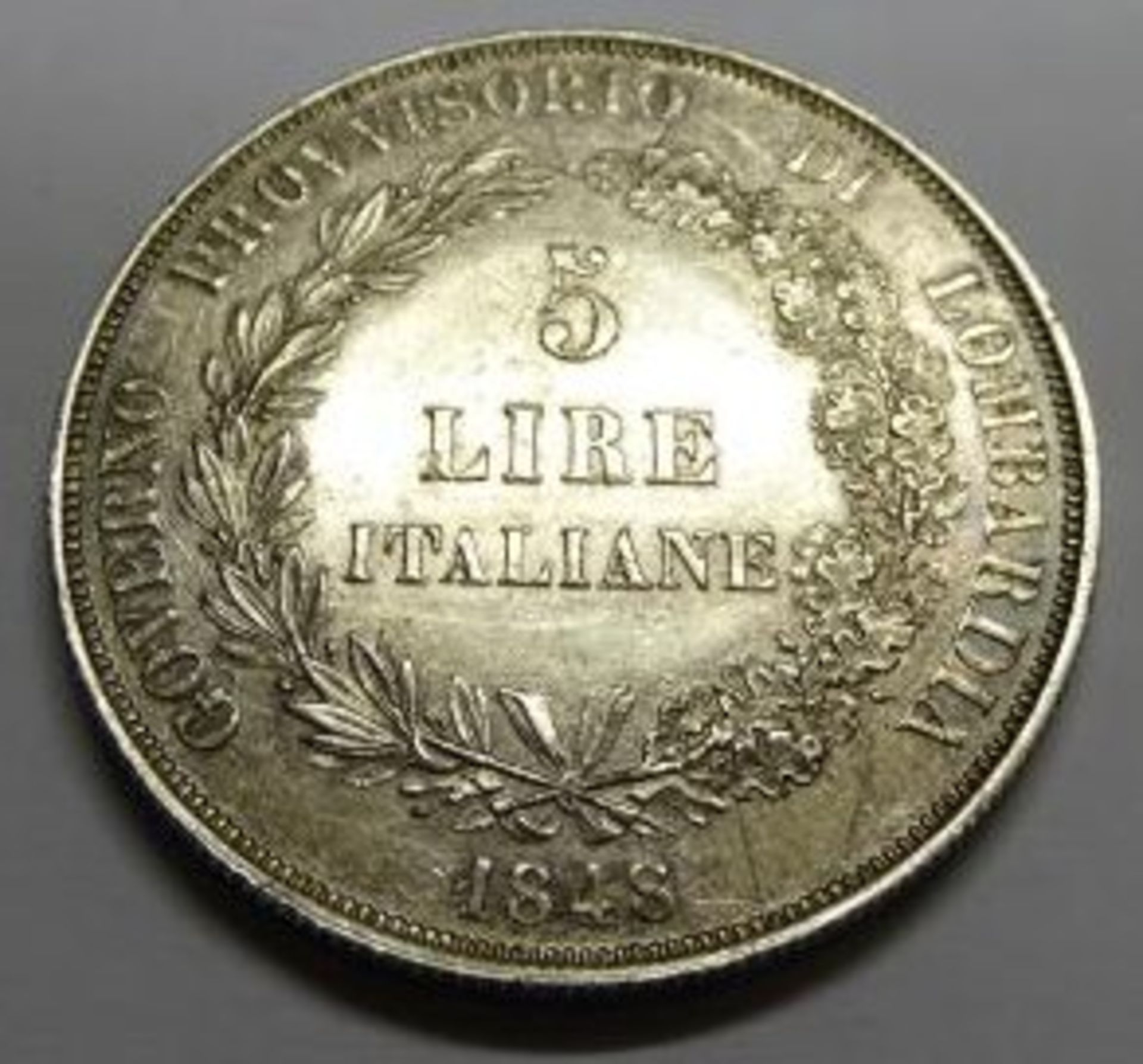 5 Lire Italiane, Governo Provvisorio di Lombardia 1848 - 24,87 gr.