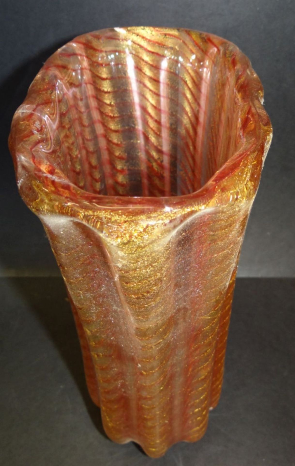 grosse ovoide Vase "Barovier&Toso", Murano, Goldeinschmelzzungen und rote Streifen, H-25 cm, B-20 - Bild 3 aus 5
