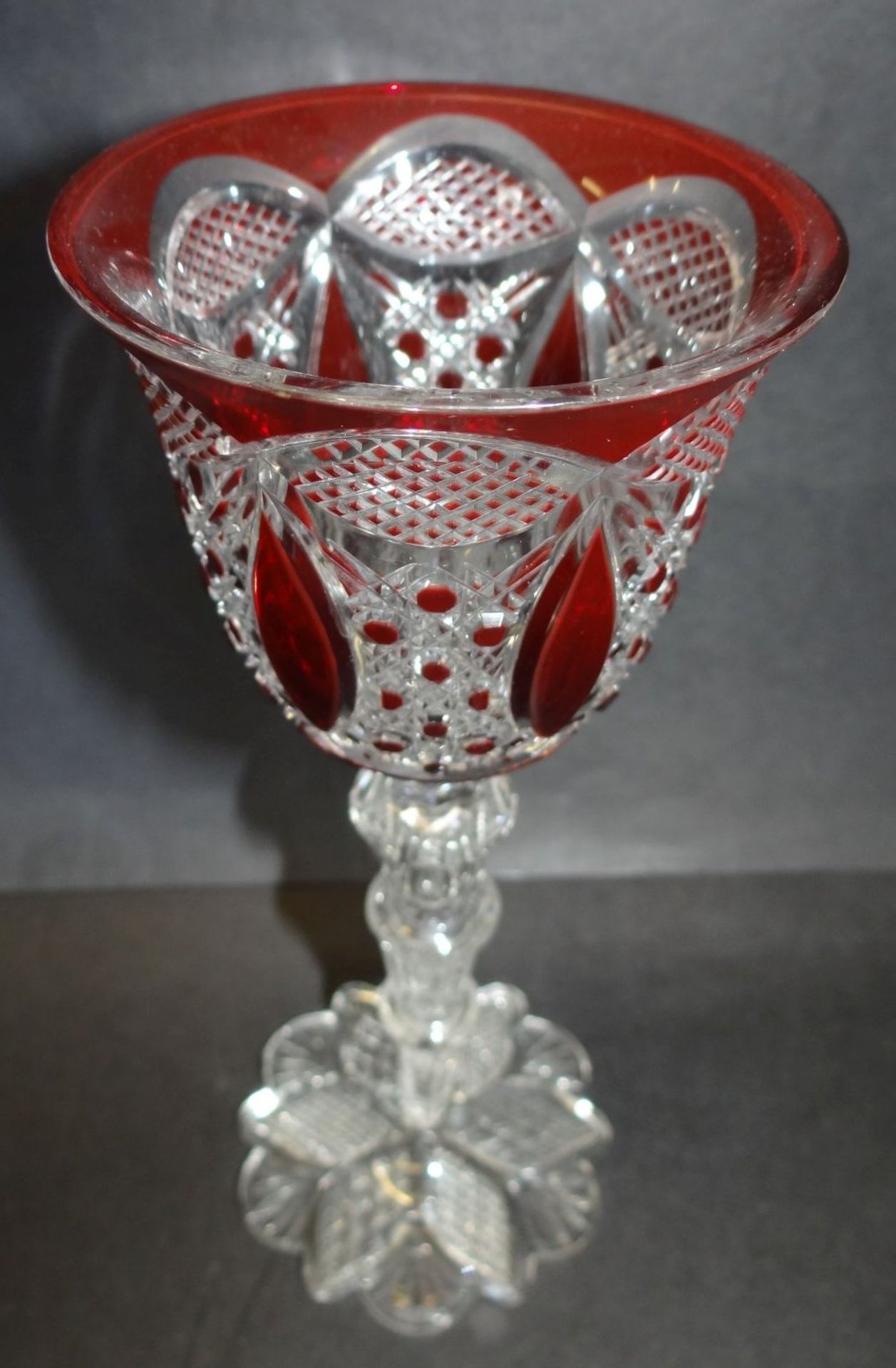Stiel-Weinglas, rot überfangen, Baccarat, H-20 c - Bild 4 aus 5