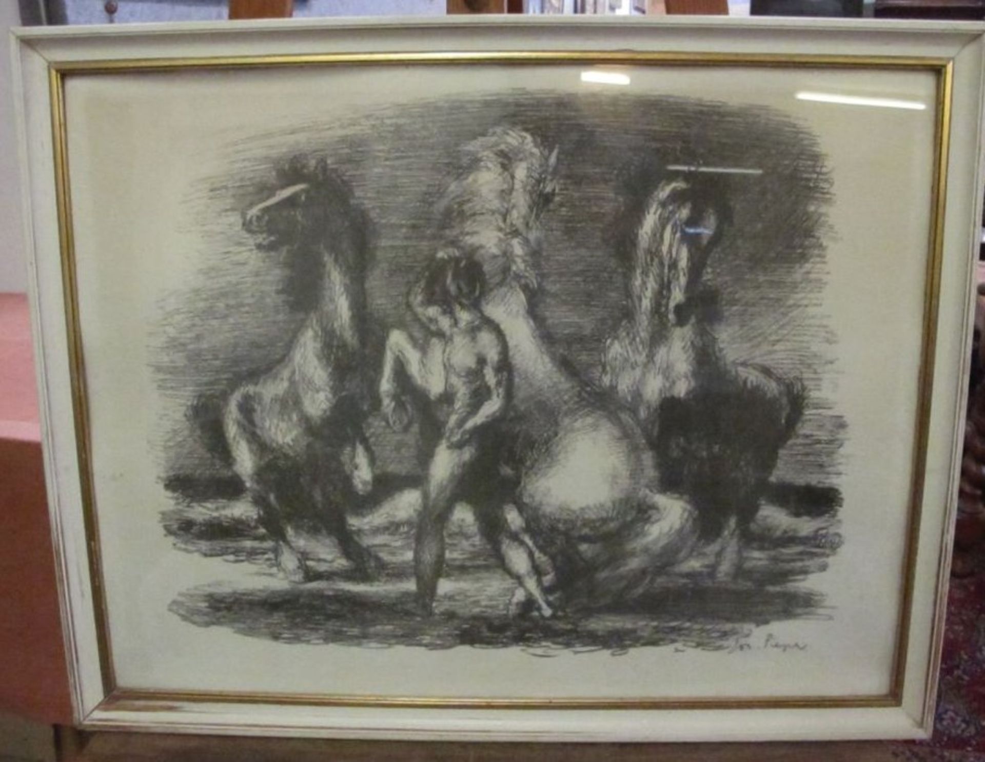 Jo PIEPER (1893-1971) "Pferde", Lithographie, gerahmt/Glas, RG 56 x 71cm. - Bild 2 aus 2