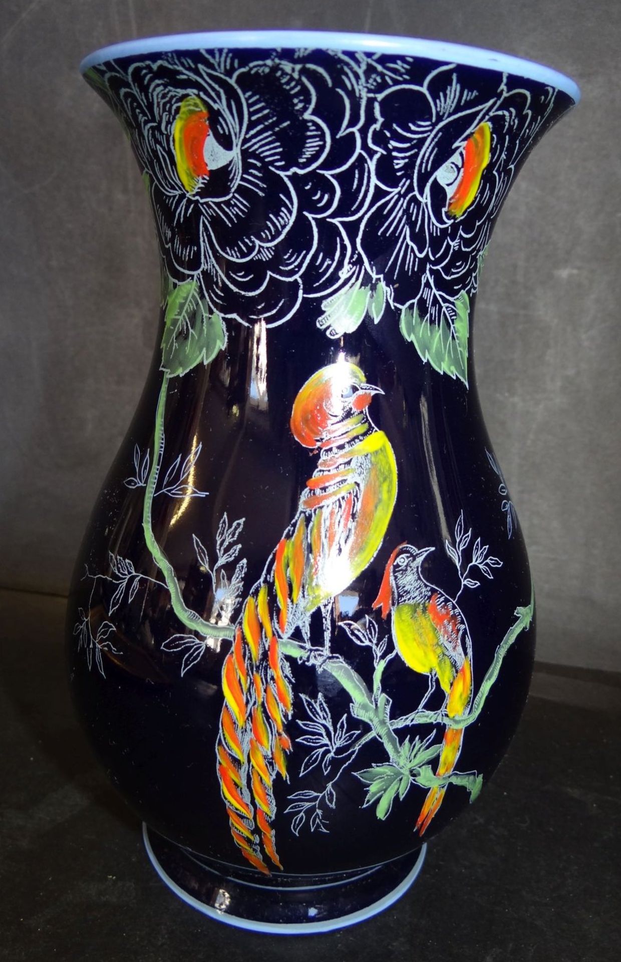 Kobalt-Vase "Ilmenau-Graf Henneberg" , bemalt mit Vögel, H-18 c