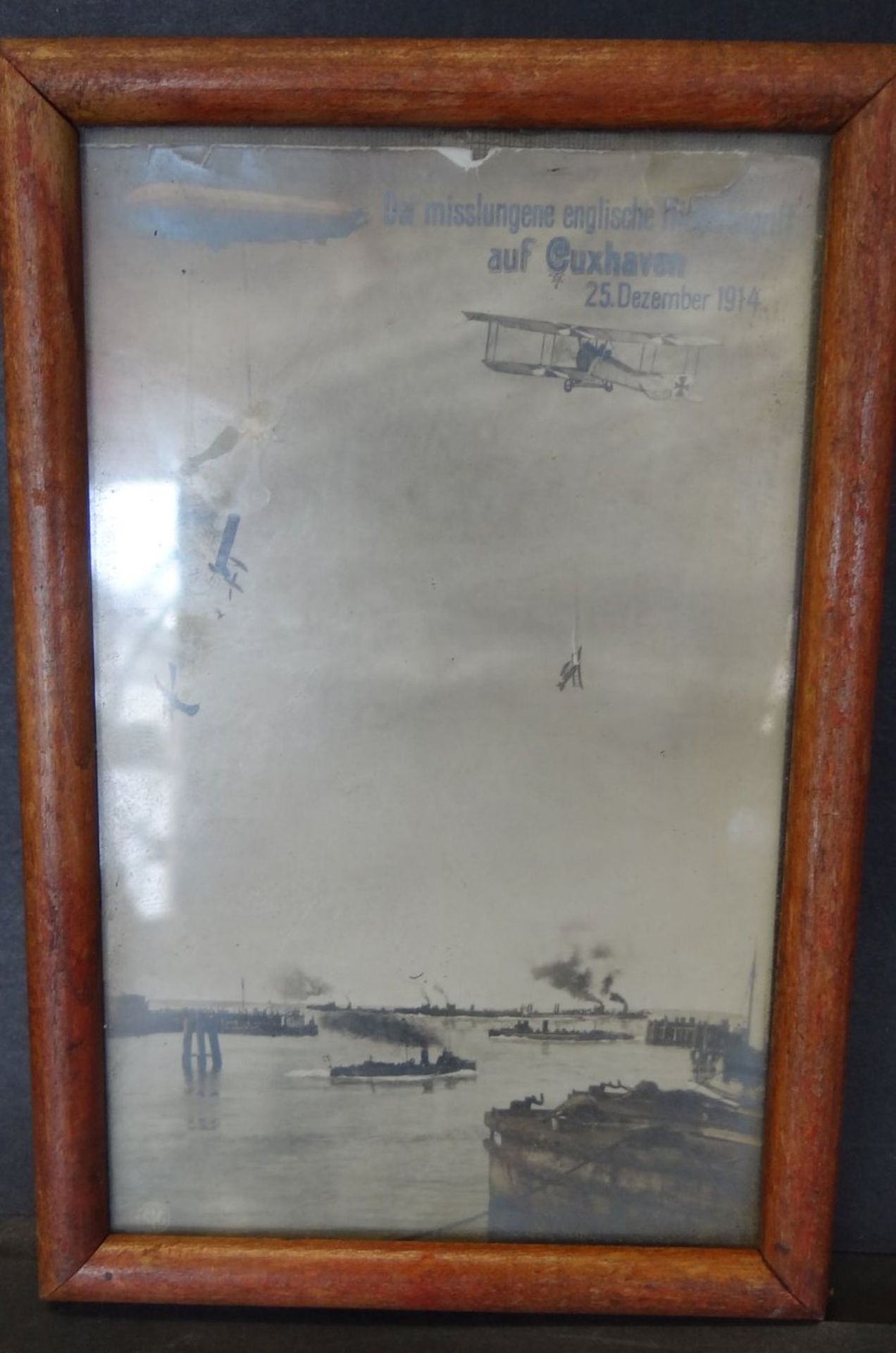 Propaganda-Postkarte "Der misslungene englische Flieger-Angriff auf Cuxhaven" 1914, ger/Glas, RG - Bild 2 aus 4