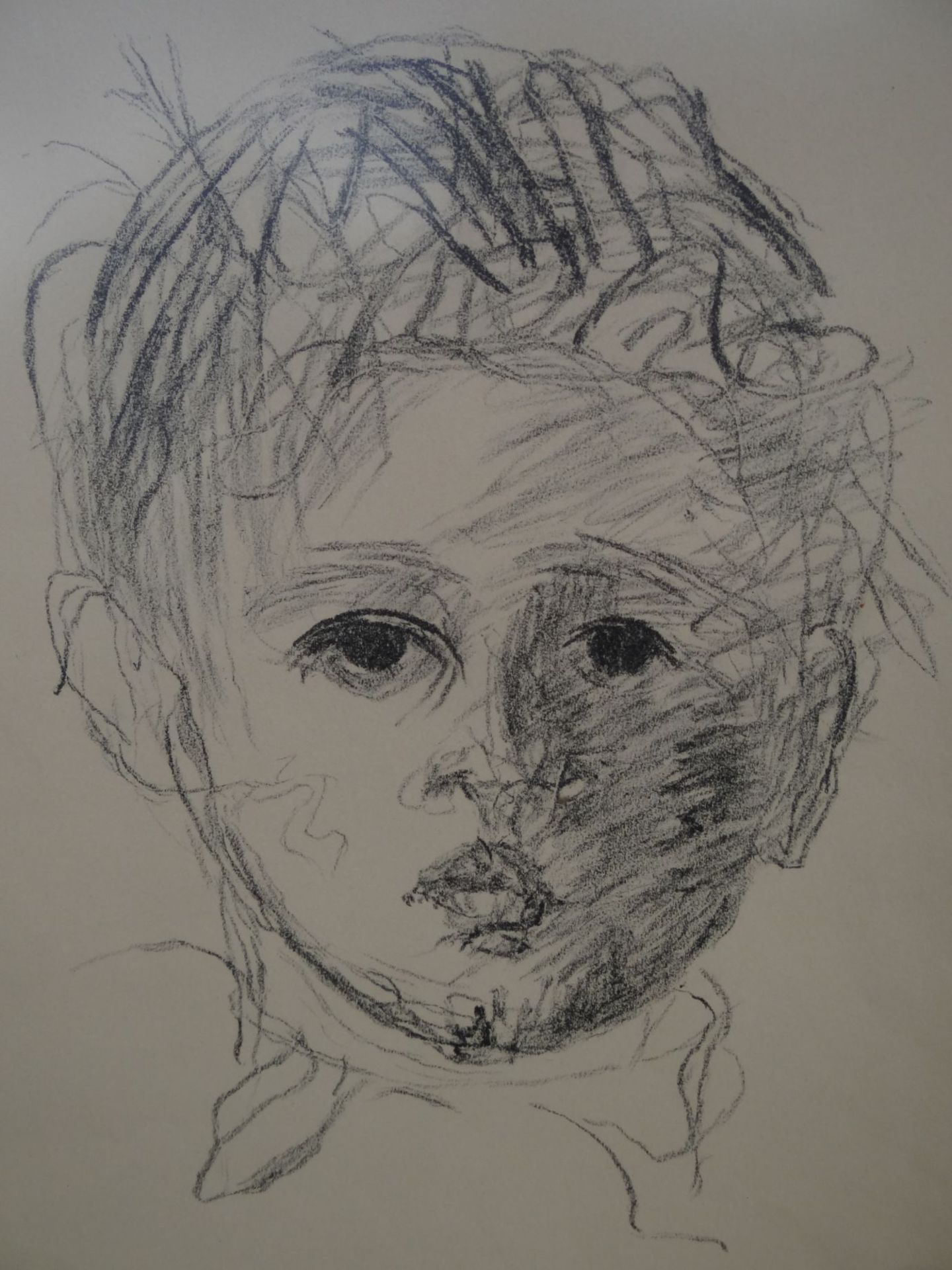 Berger "Kinderportrait" Lithografie, in Platte bezeichnet, ger/Glas, RG 50x38 cm - Bild 2 aus 3