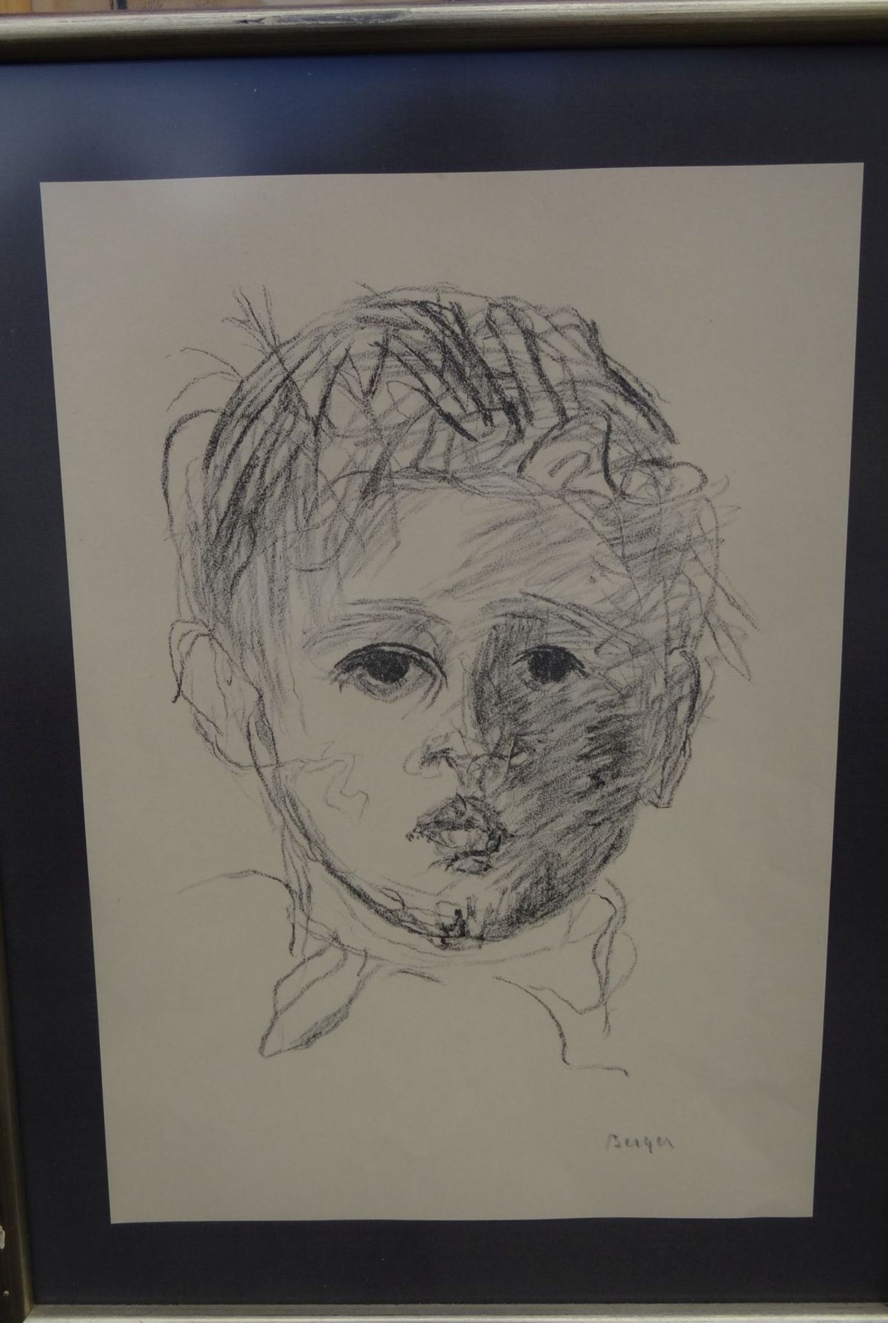 Berger "Kinderportrait" Lithografie, in Platte bezeichnet, ger/Glas, RG 50x38 cm