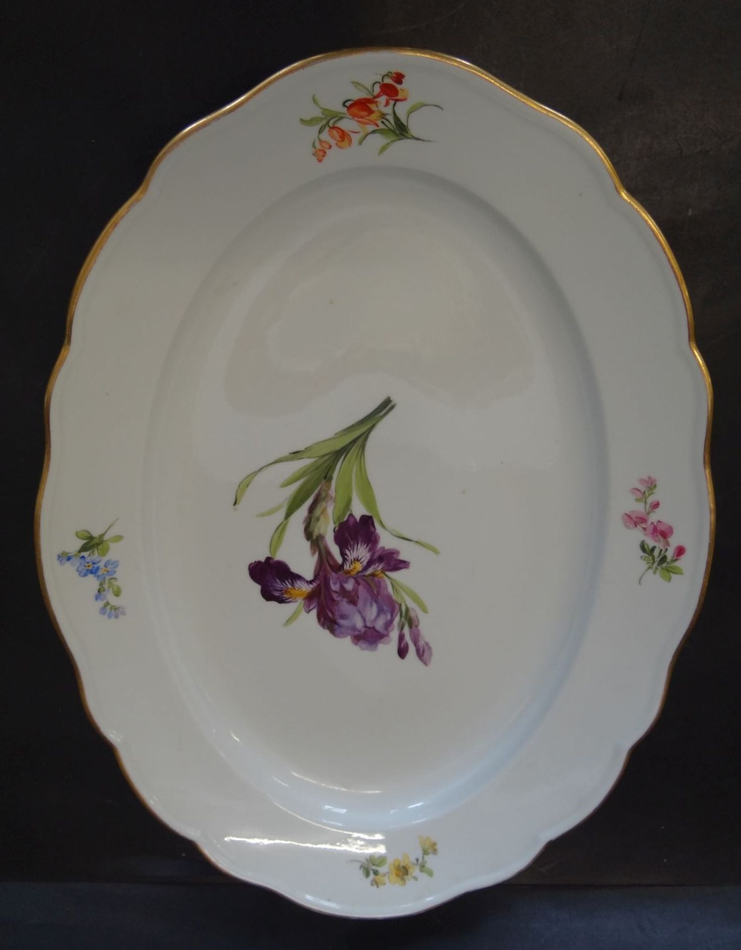 grosse ovale Platte "Meissen" Blumenmalerei, 41x30 cm, 1.Wahl - Bild 2 aus 4