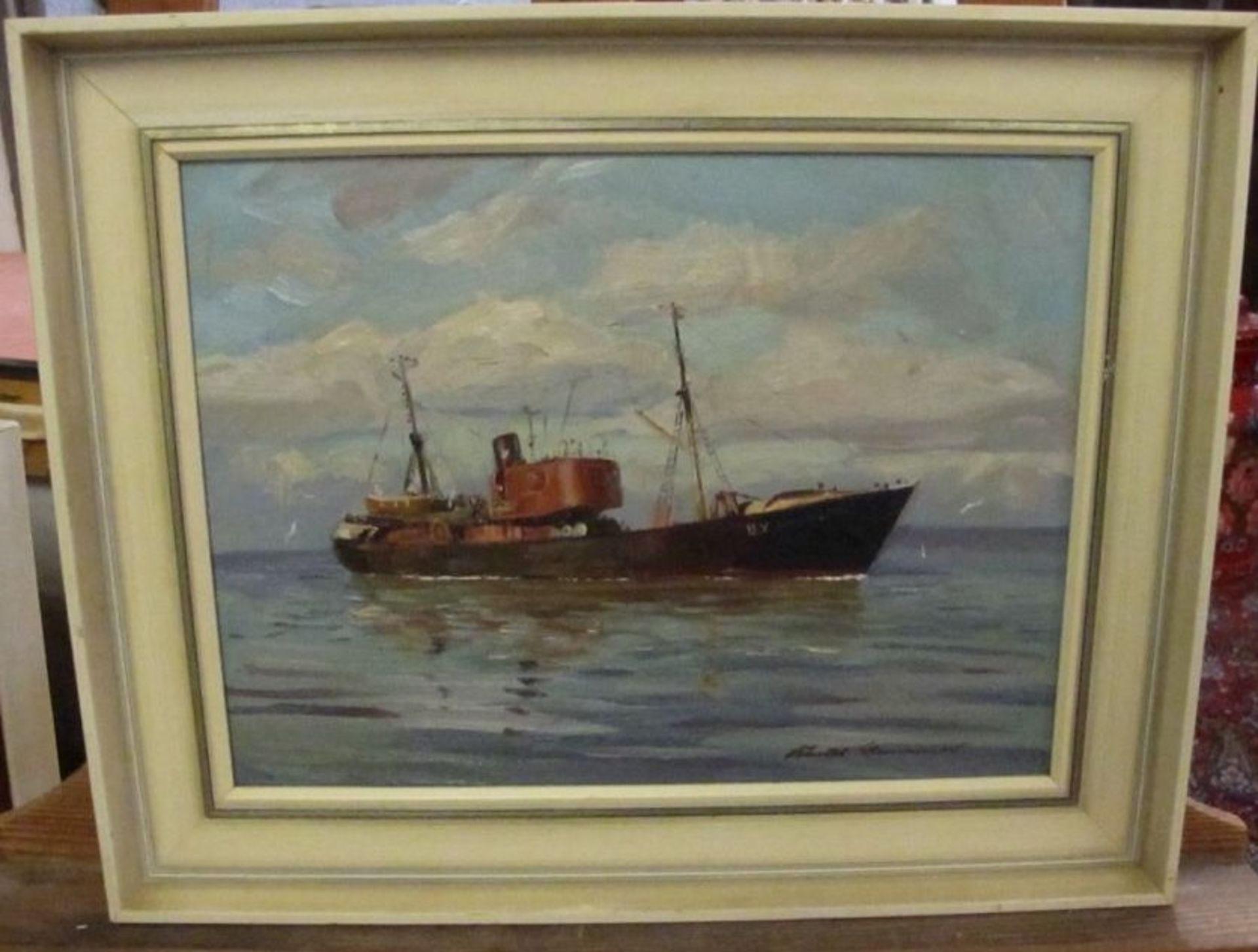 Klaus BEMMER (1921-1979) "Fischtrawler", Öl/Hartfaser, gerahmt, RG 40 x 50cm. - Bild 2 aus 2