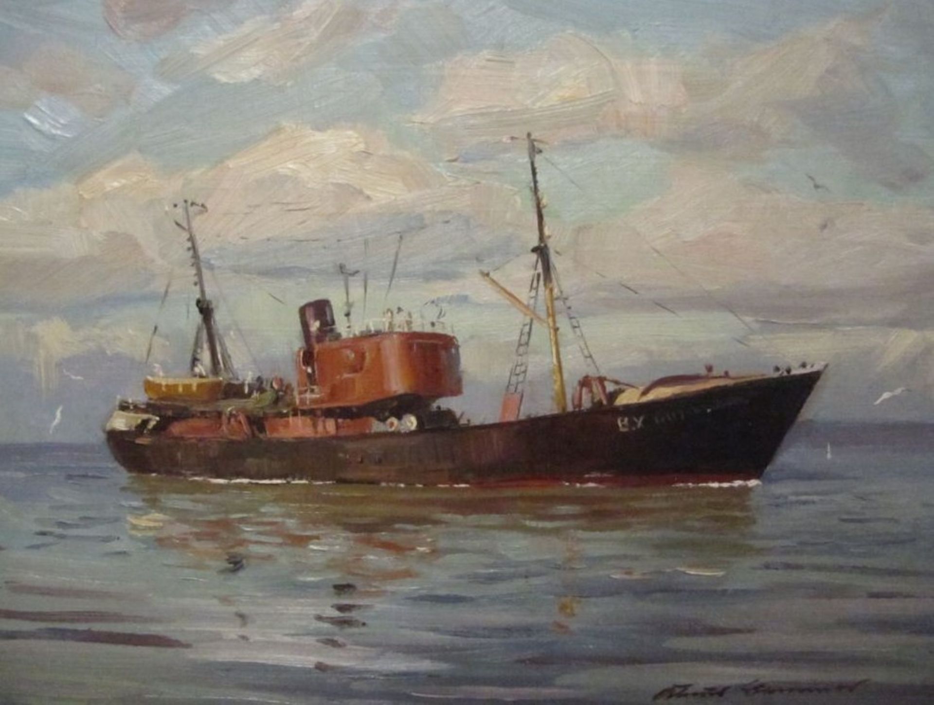 Klaus BEMMER (1921-1979) "Fischtrawler", Öl/Hartfaser, gerahmt, RG 40 x 50cm.